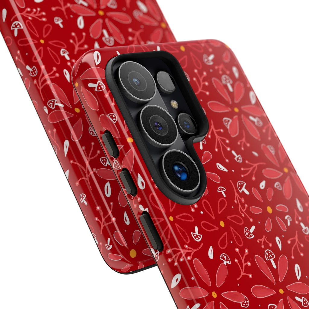 Red Flora Hand Designed Print Tough Cases Printify
