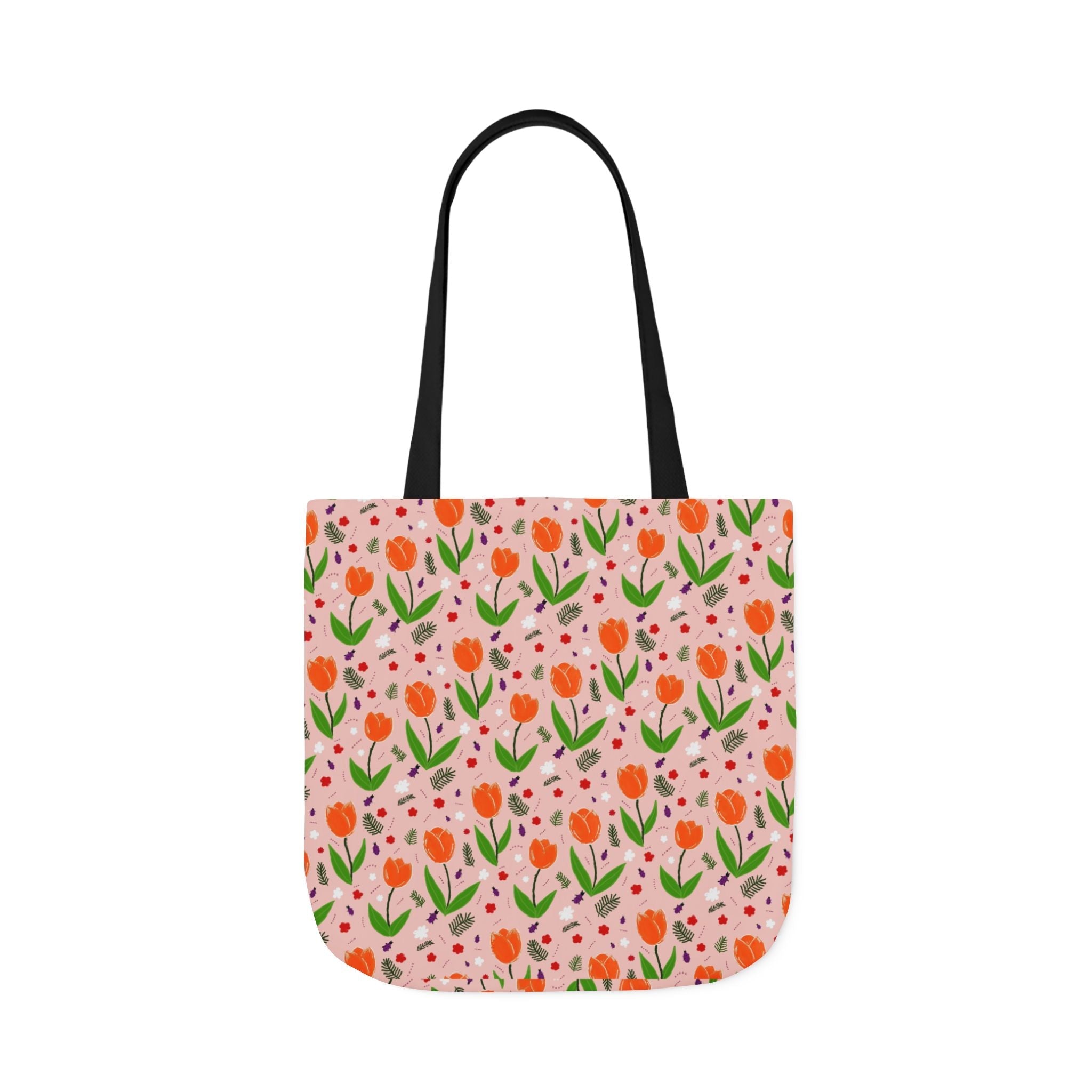Orange Tulip Hand Designed Art Botanic Canvas Tote Bag, 5-Color Straps Printify