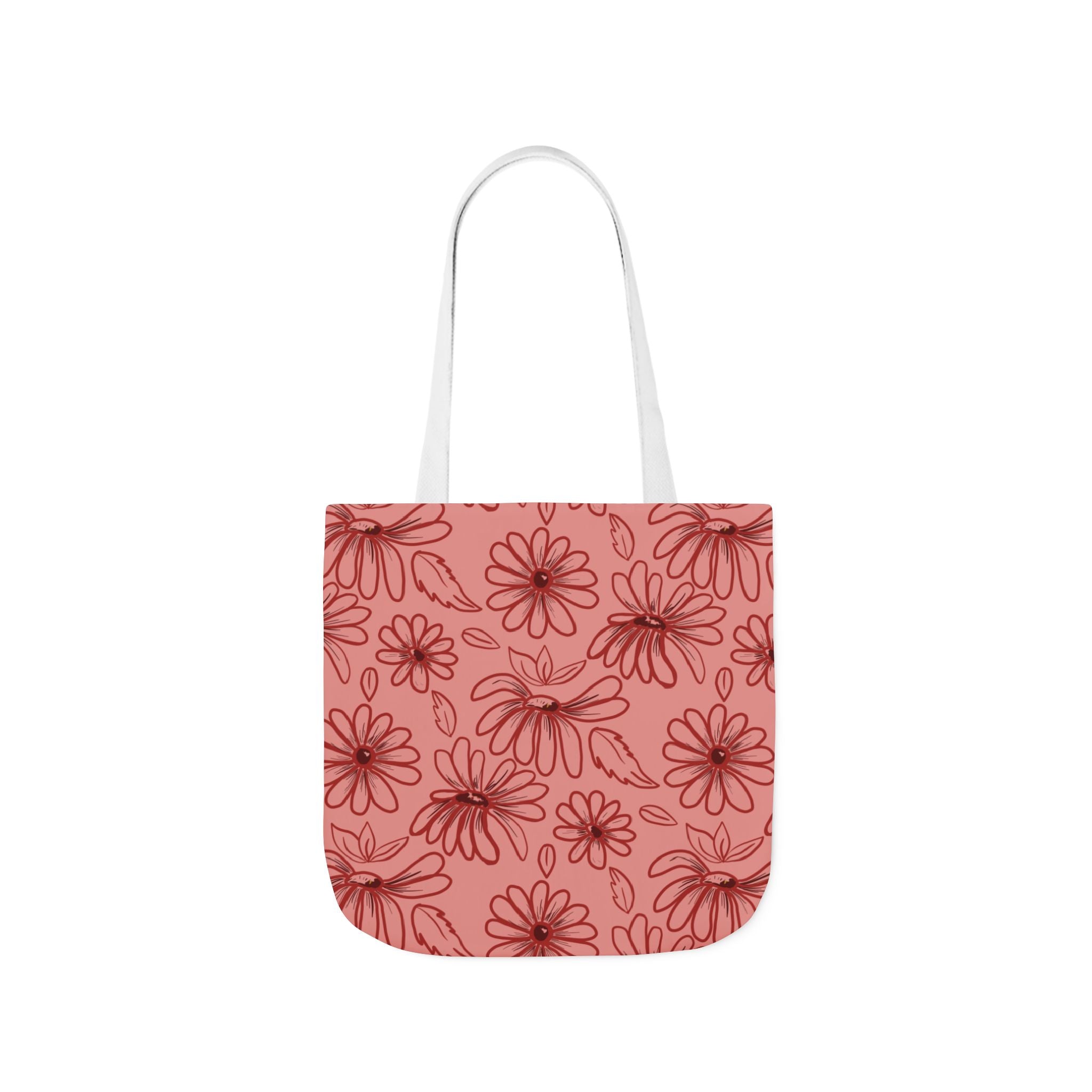 Red Flower Reusable Hand Designed Prints Canvas Tote Bag, 5-Color Straps Printify