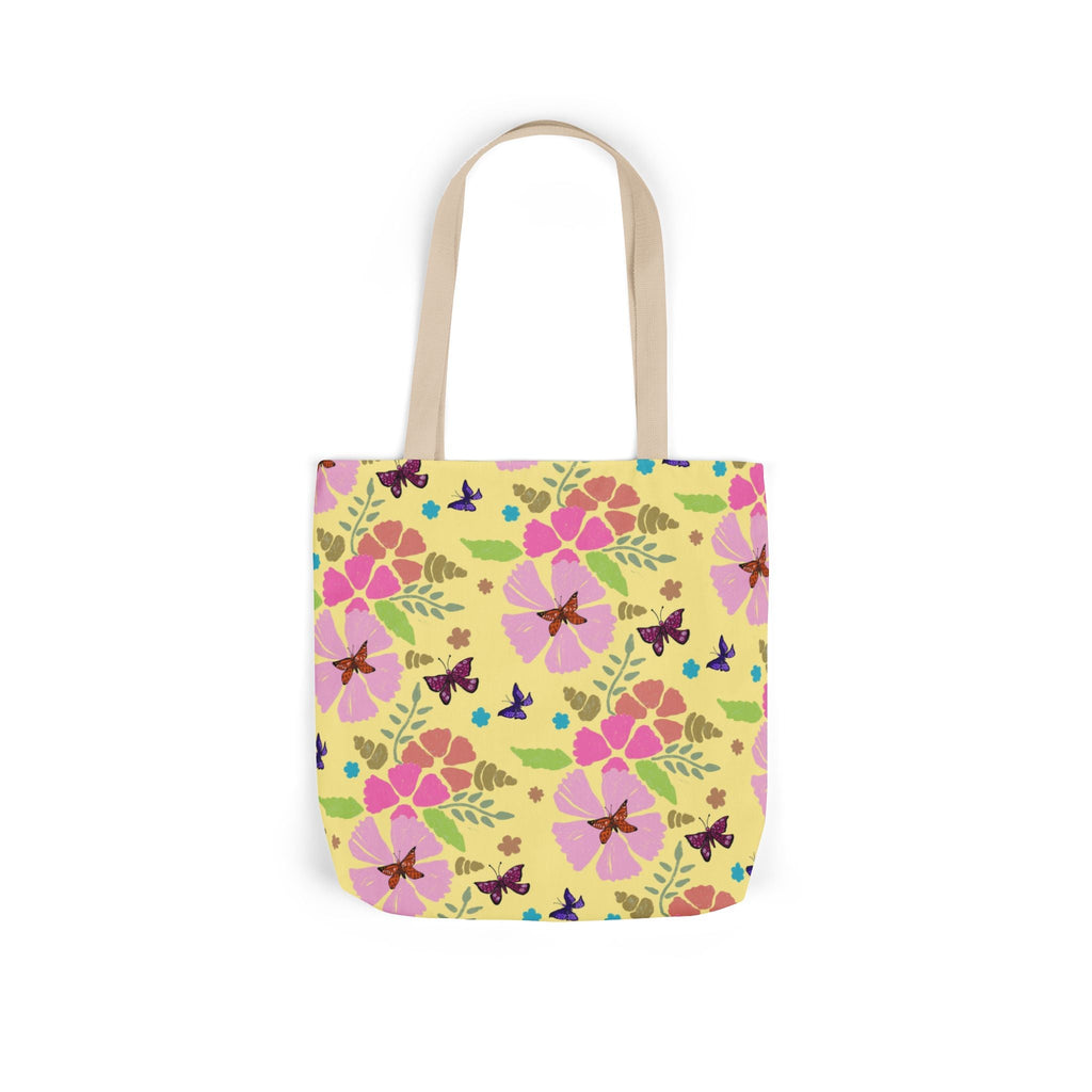 Yellow Butterfly Garden Hand Designed Print Canvas Tote Bag, 5-Color Straps Printify