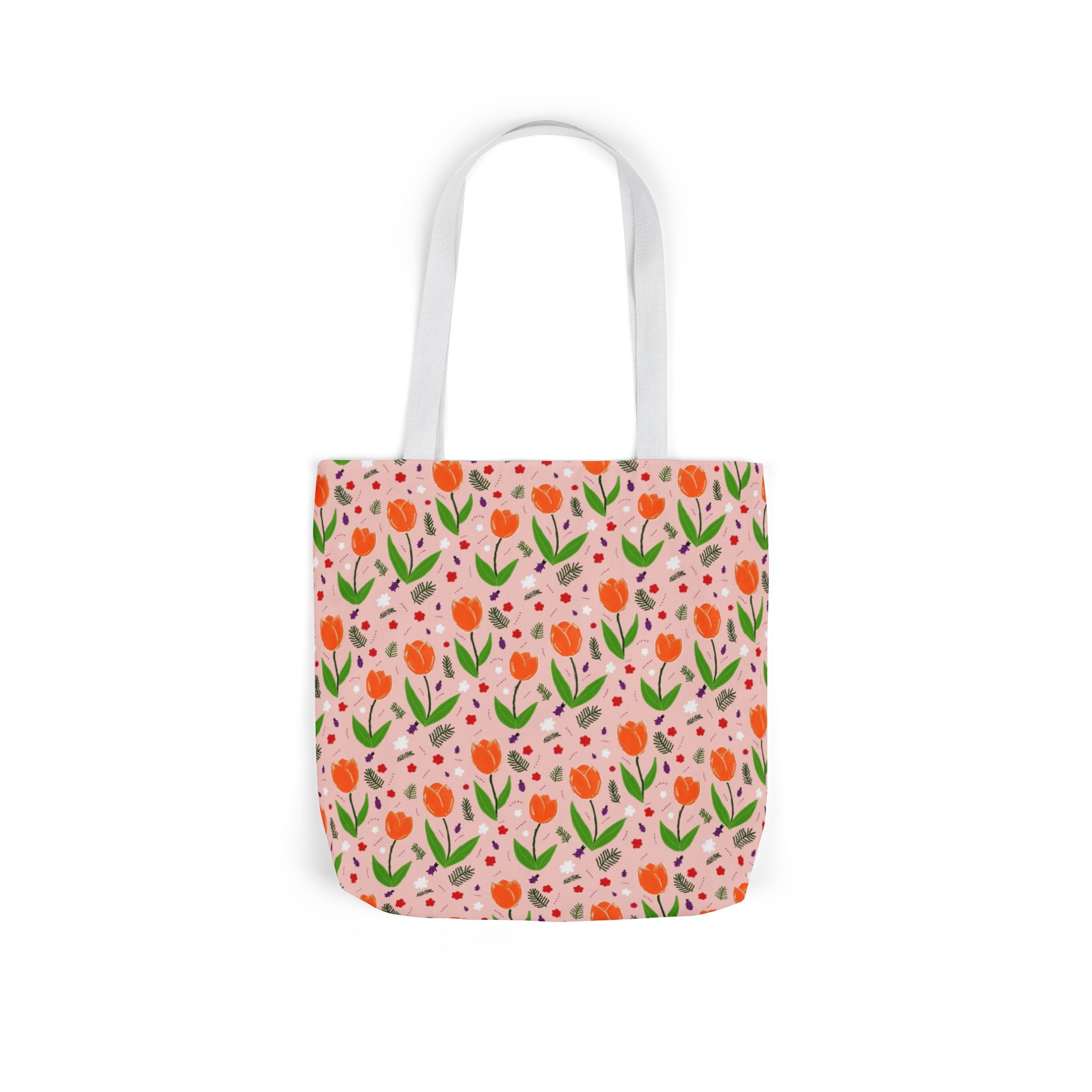 Orange Tulip Hand Designed Art Botanic Canvas Tote Bag, 5-Color Straps Printify