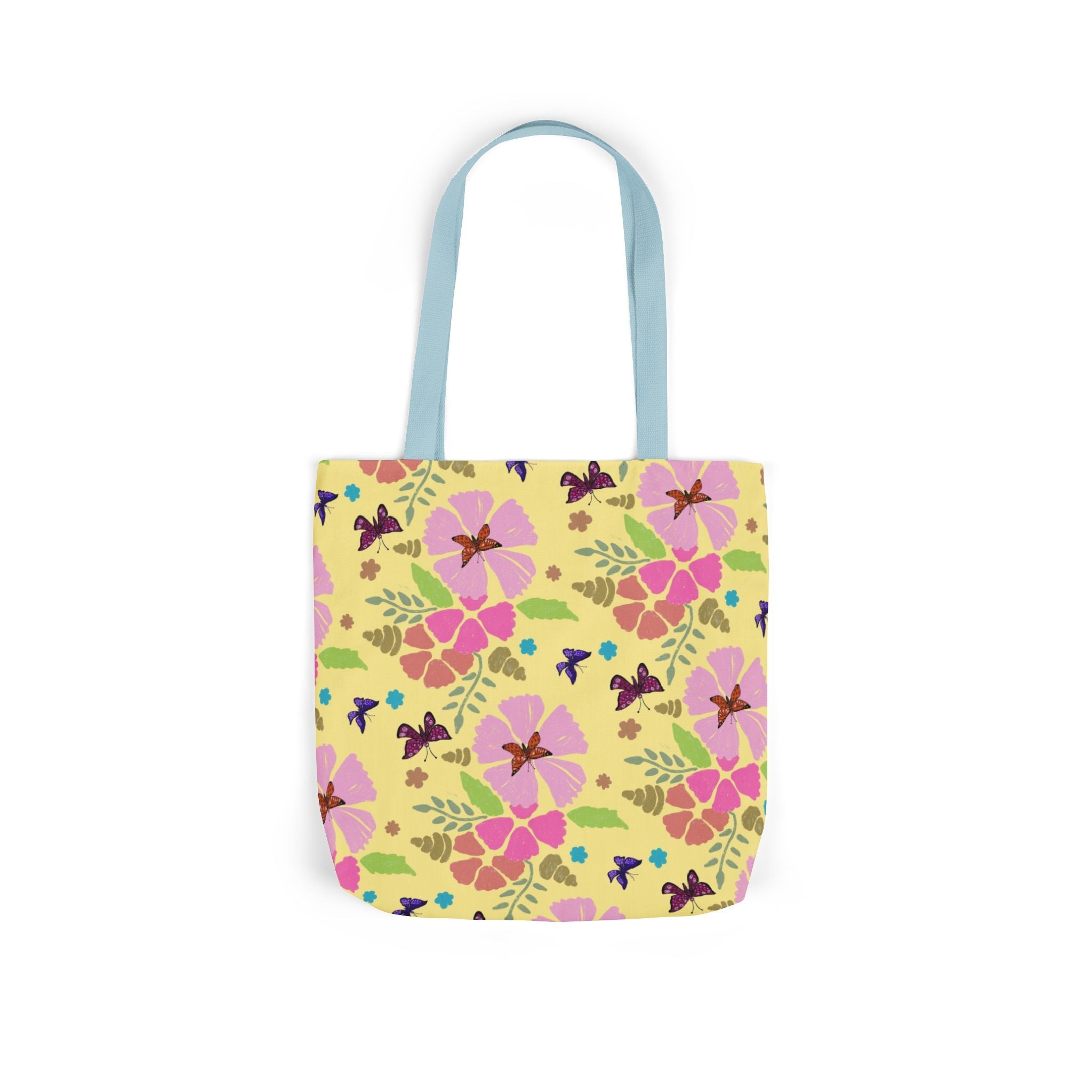 Yellow Butterfly Garden Hand Designed Print Canvas Tote Bag, 5-Color Straps Printify