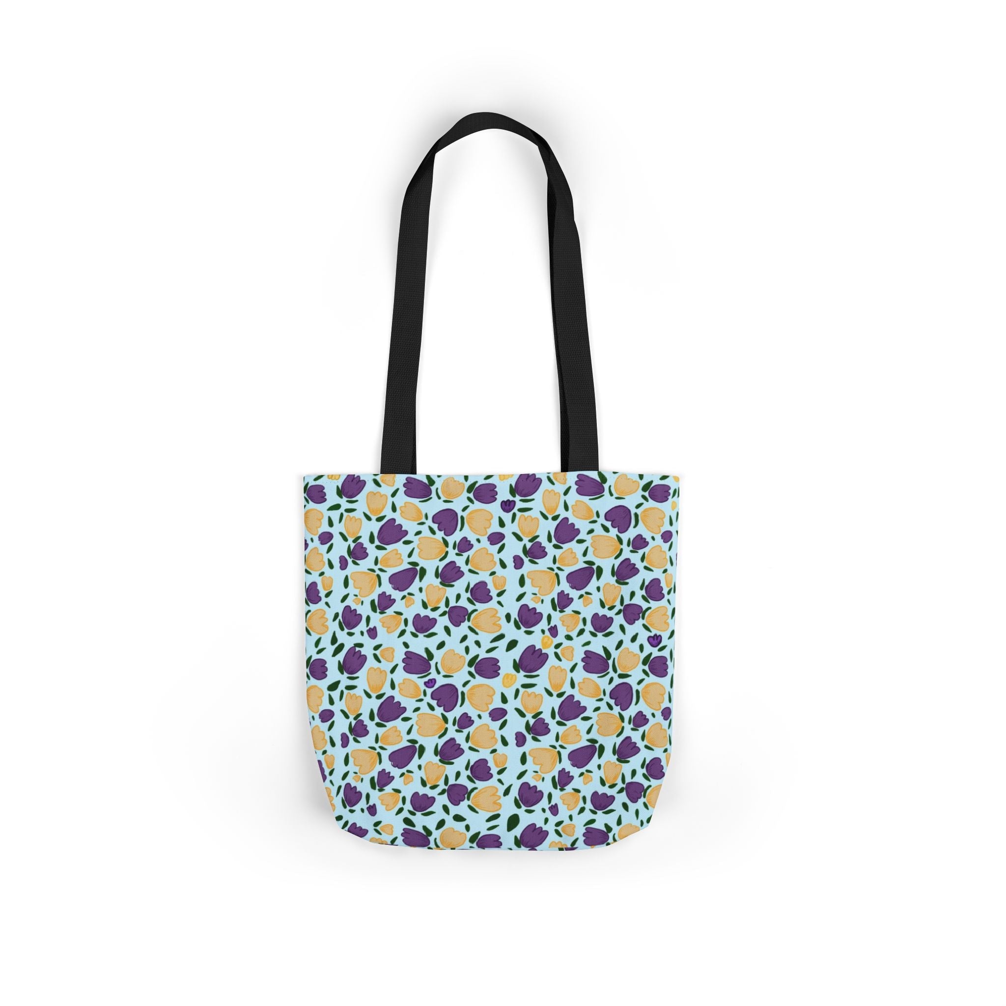 Blue Purple Cute Original Art Wild Flora Canvas Tote Bag, 5-Color Straps Printify