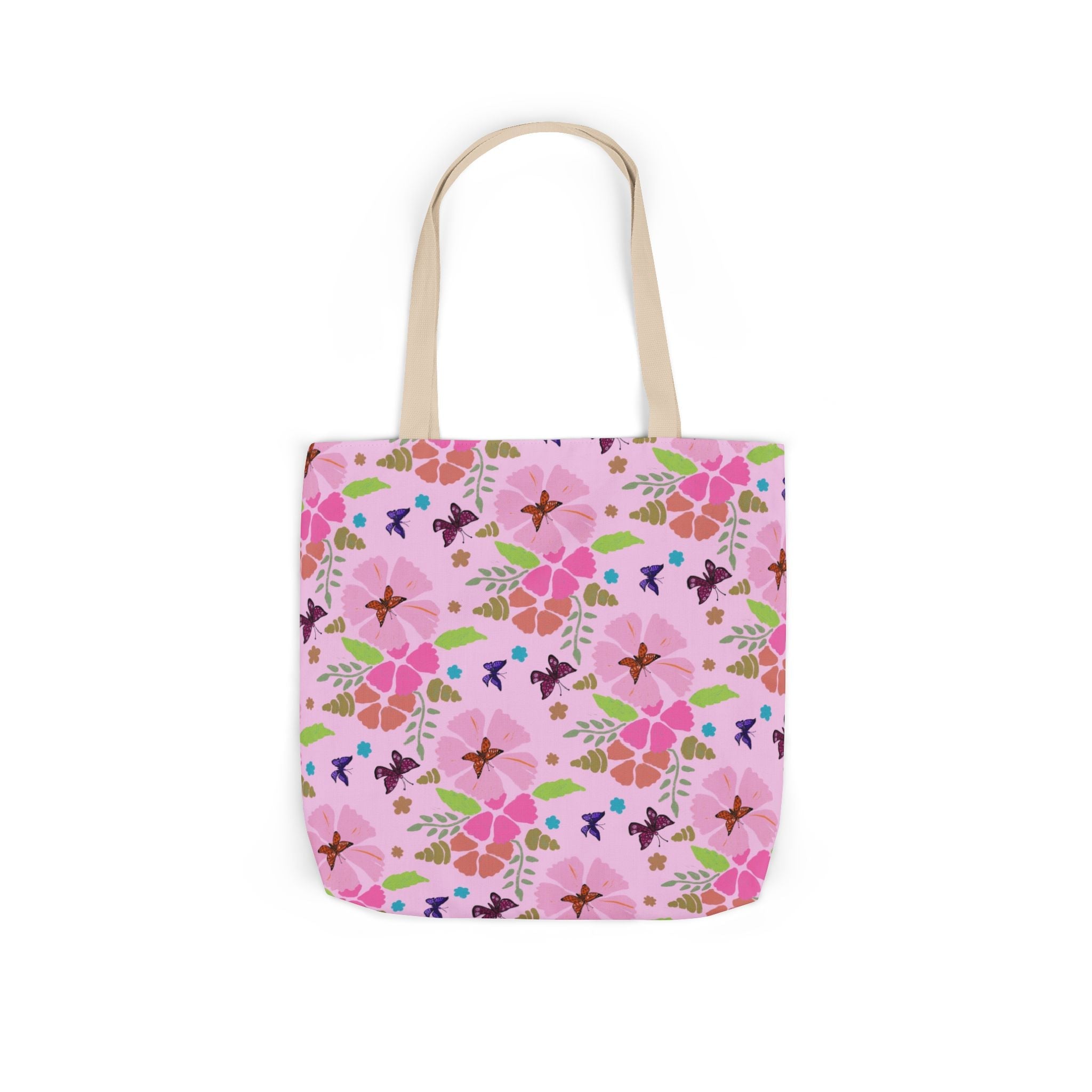Pink Butterfly Garden Canvas Tote Bag, 5-Color Straps Printify