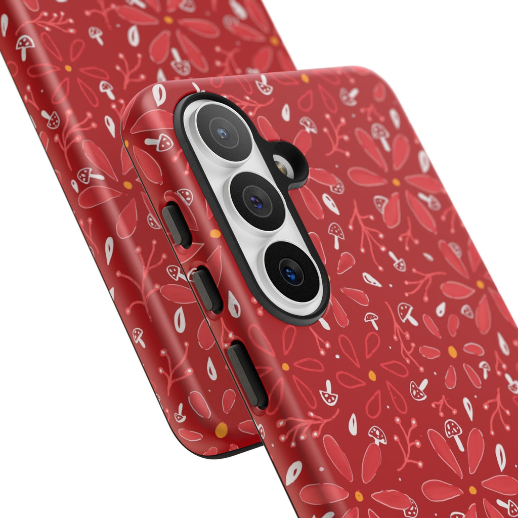 Red Flora Hand Designed Print Tough Cases Printify