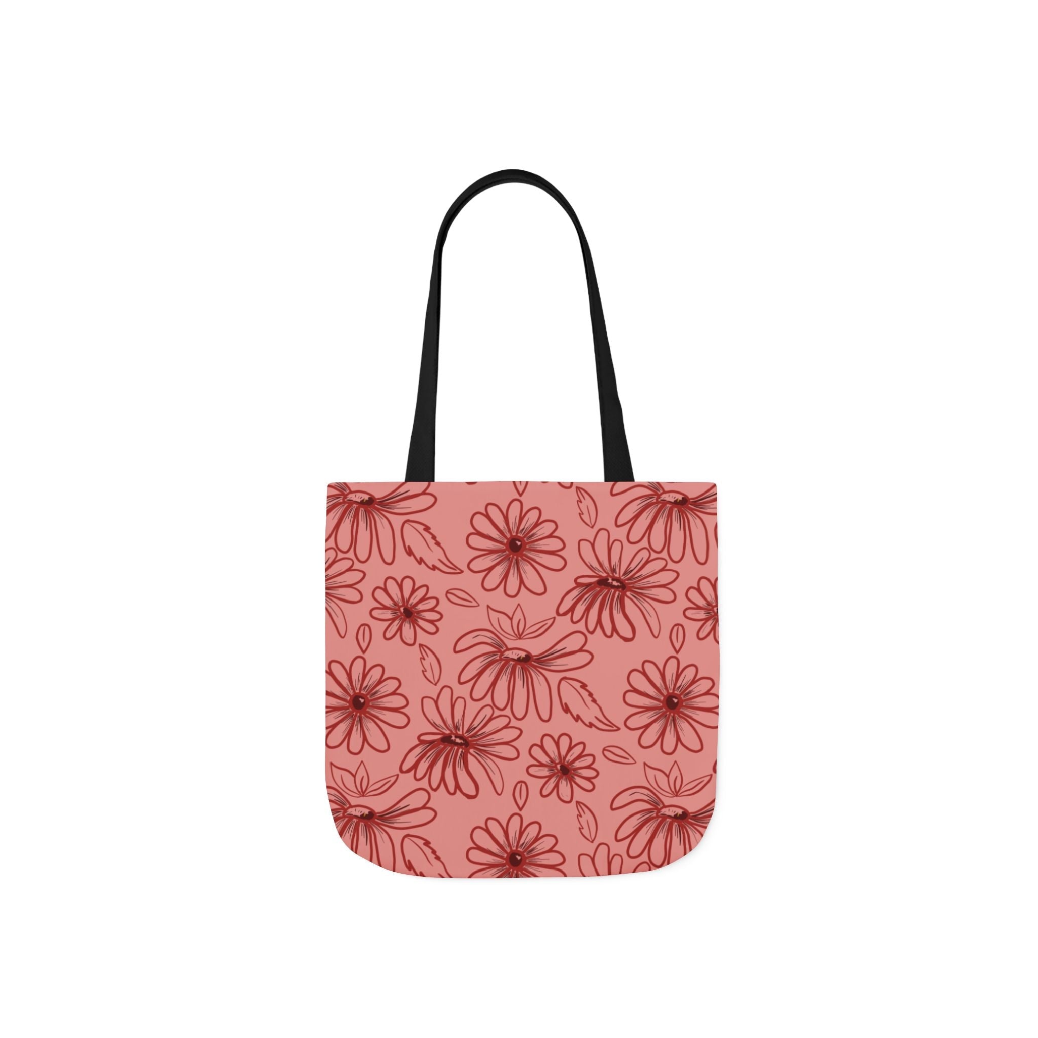 Red Flower Reusable Hand Designed Prints Canvas Tote Bag, 5-Color Straps Printify