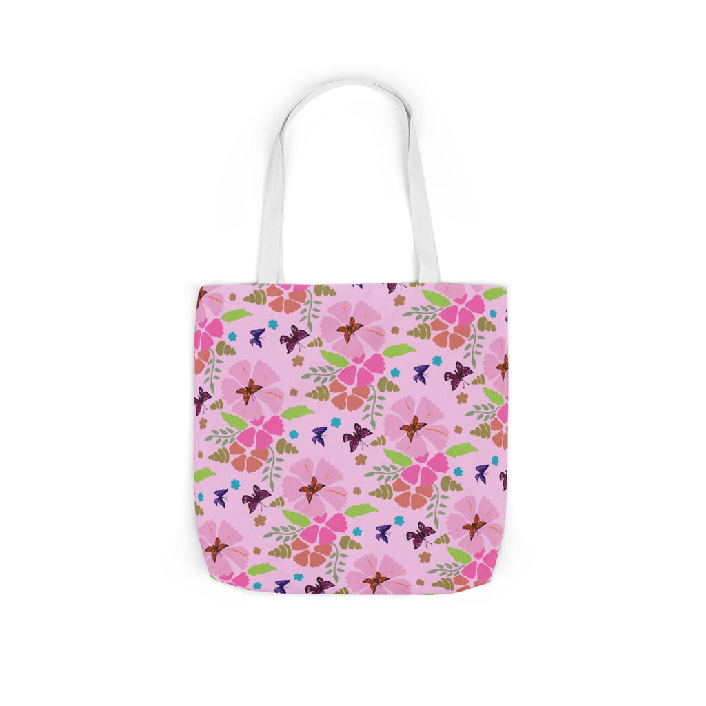 Pink Butterfly Garden Canvas Tote Bag, 5-Color Straps Printify