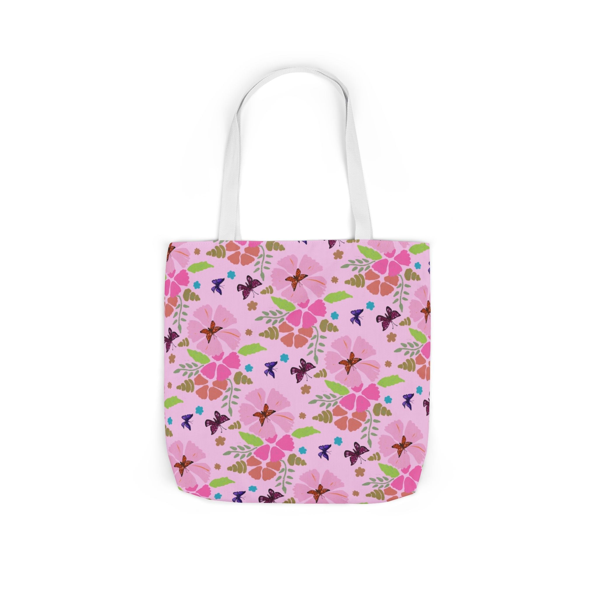 Pink Butterfly Garden Canvas Tote Bag, 5-Color Straps Printify