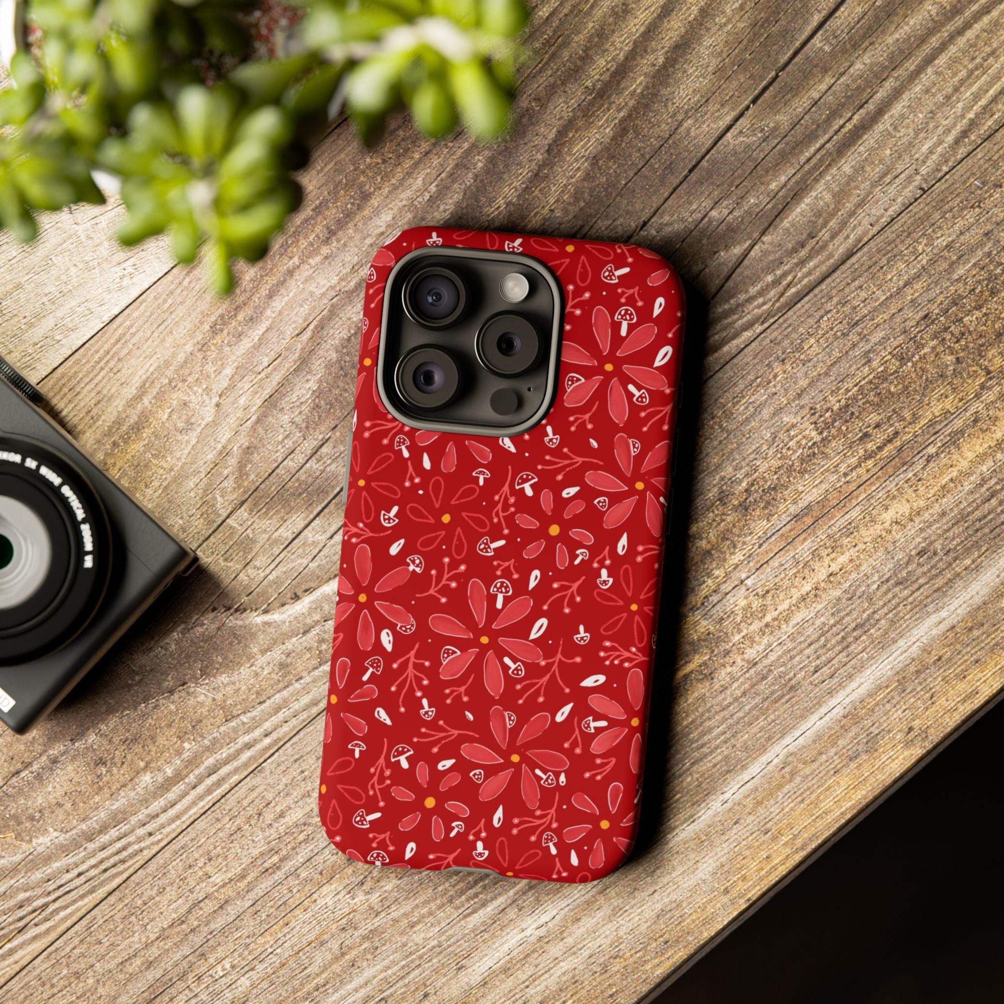 Red Flora Hand Designed Print Tough Cases Printify