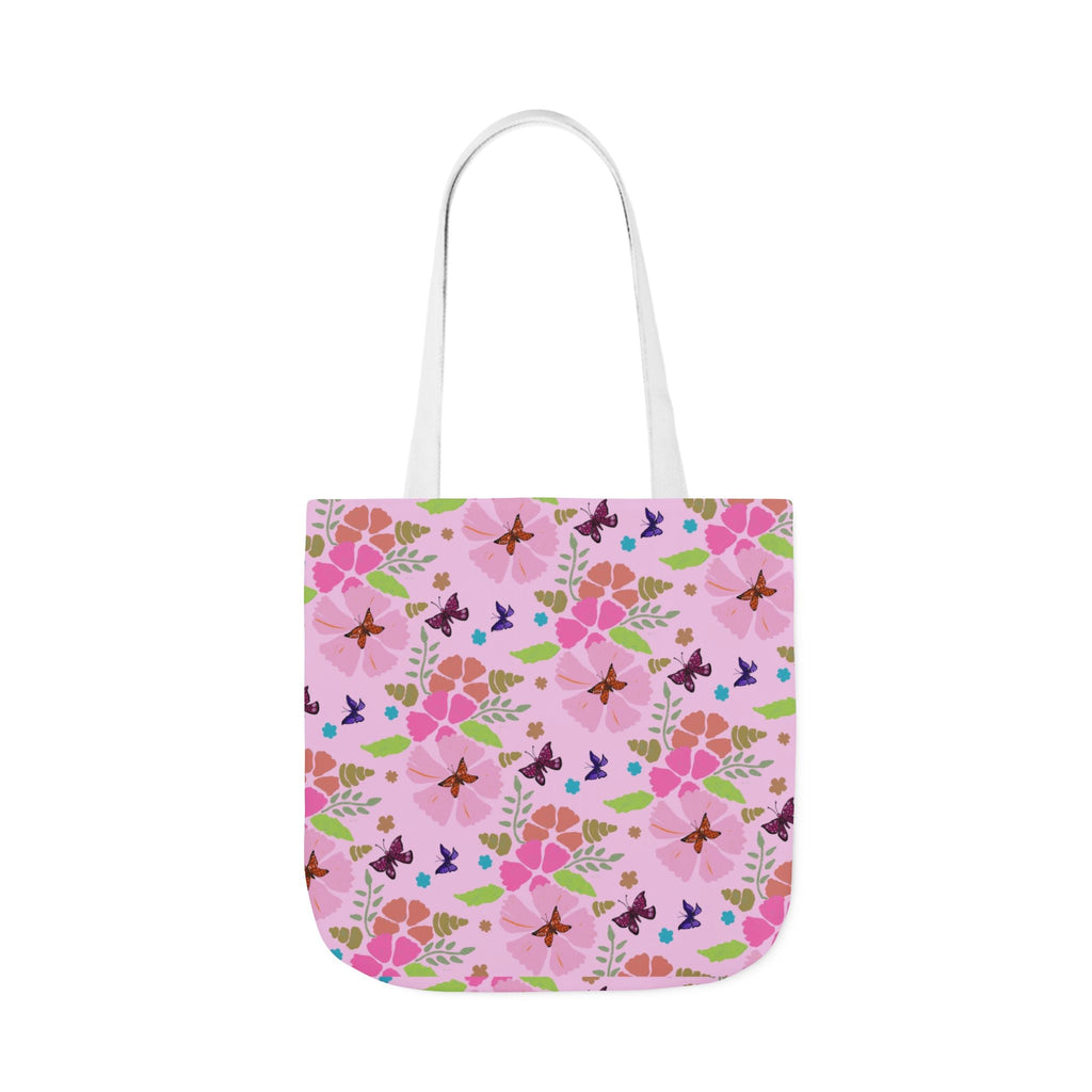 Pink Butterfly Garden Canvas Tote Bag, 5-Color Straps Printify