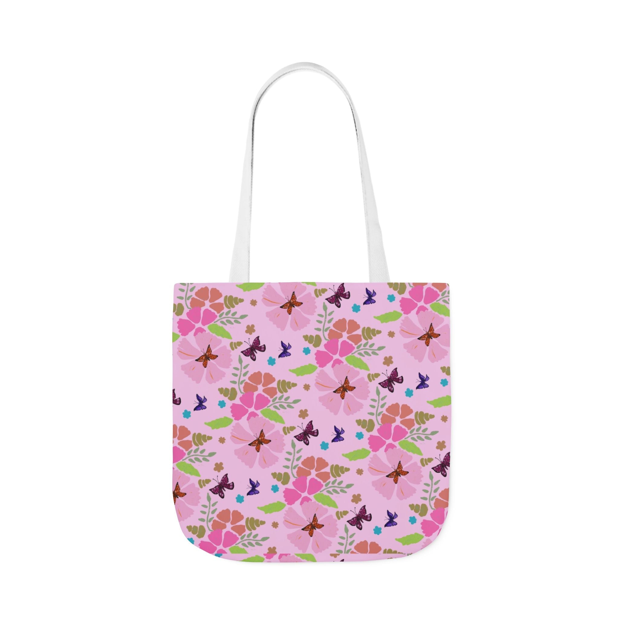 Pink Butterfly Garden Canvas Tote Bag, 5-Color Straps Printify