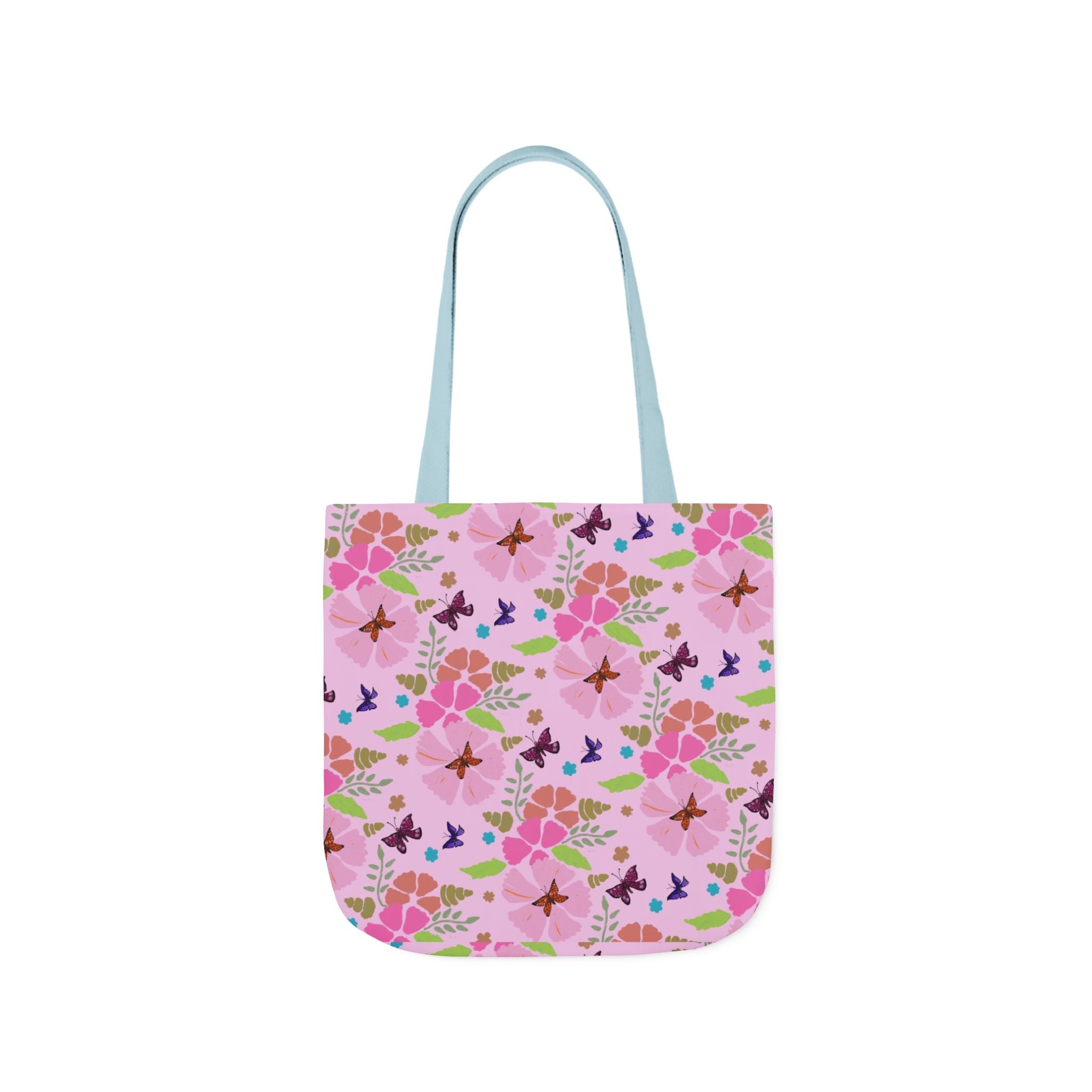 Pink Butterfly Garden Canvas Tote Bag, 5-Color Straps Printify