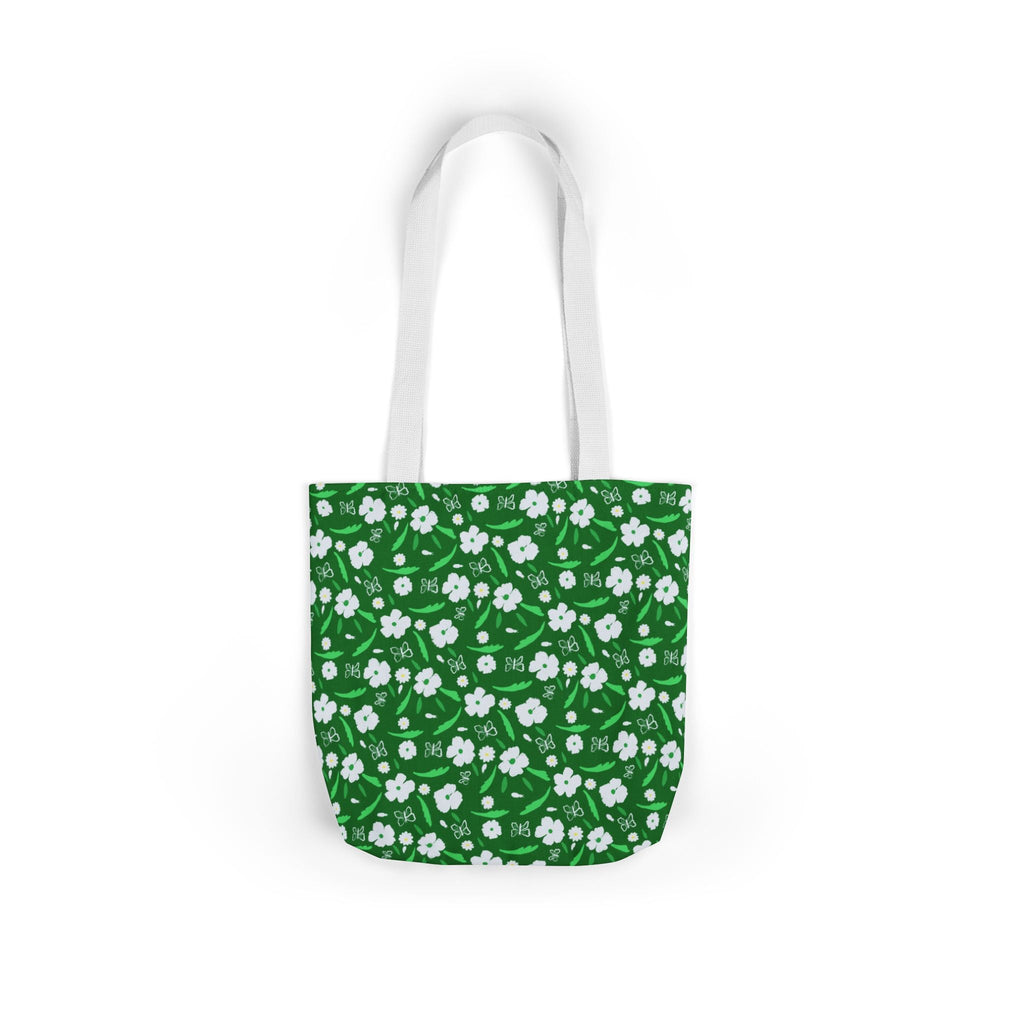 Green white wild flower hand designed prints Canvas Tote Bag, 5-Color Straps Printify