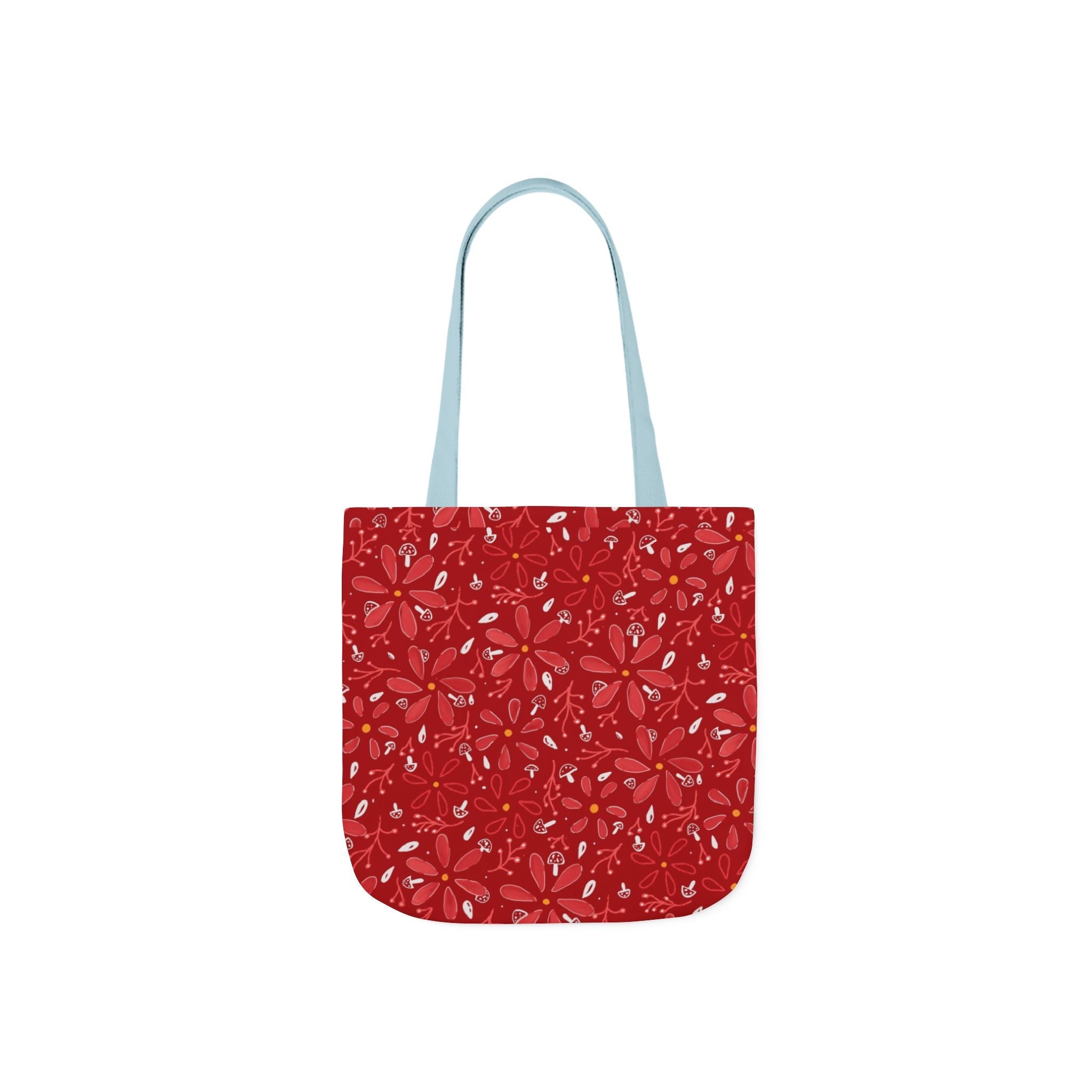 Red and White Flora- Mushroom Hand Designed Art Canvas Tote Bag, 5-Color Straps Printify