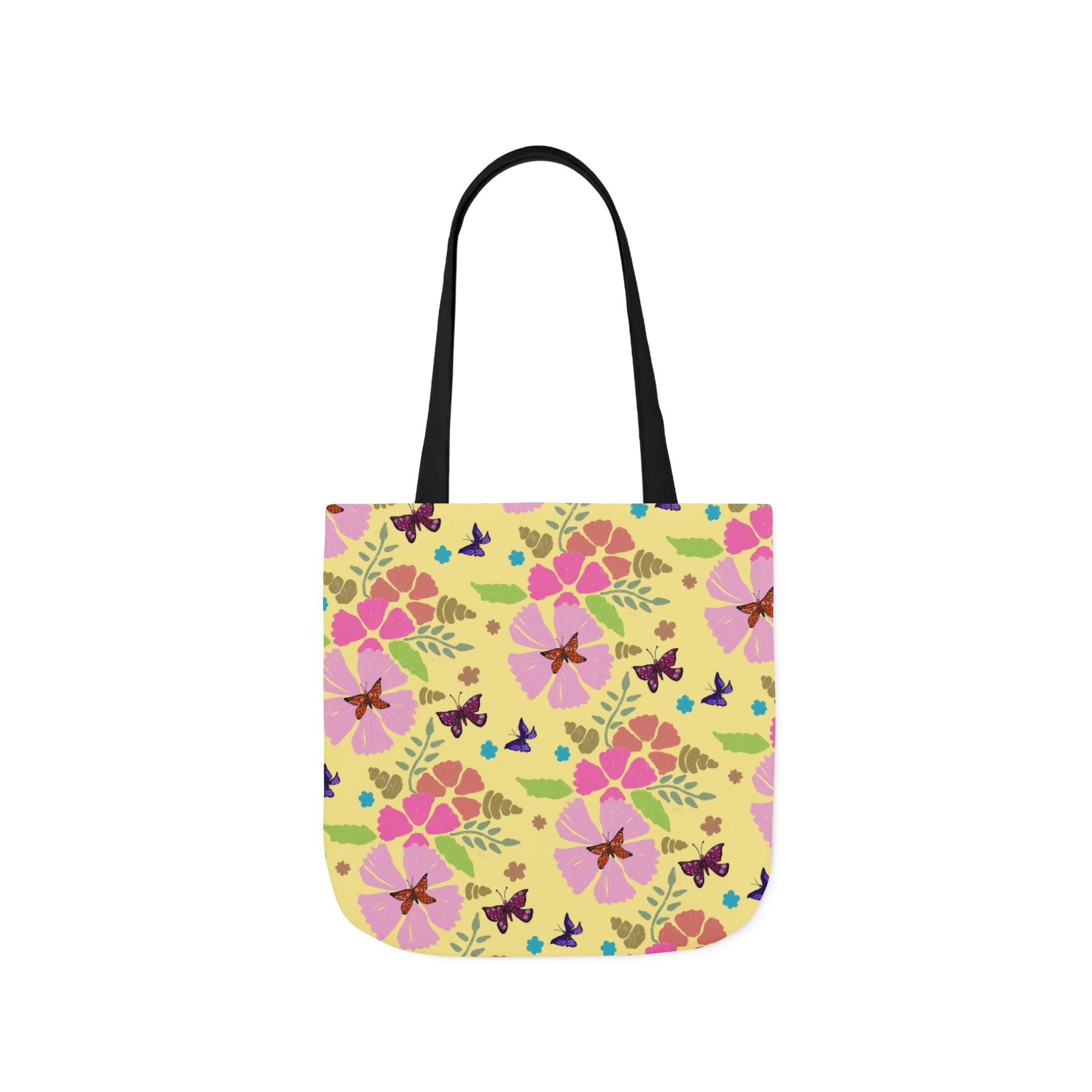 Yellow Butterfly Garden Hand Designed Print Canvas Tote Bag, 5-Color Straps Printify