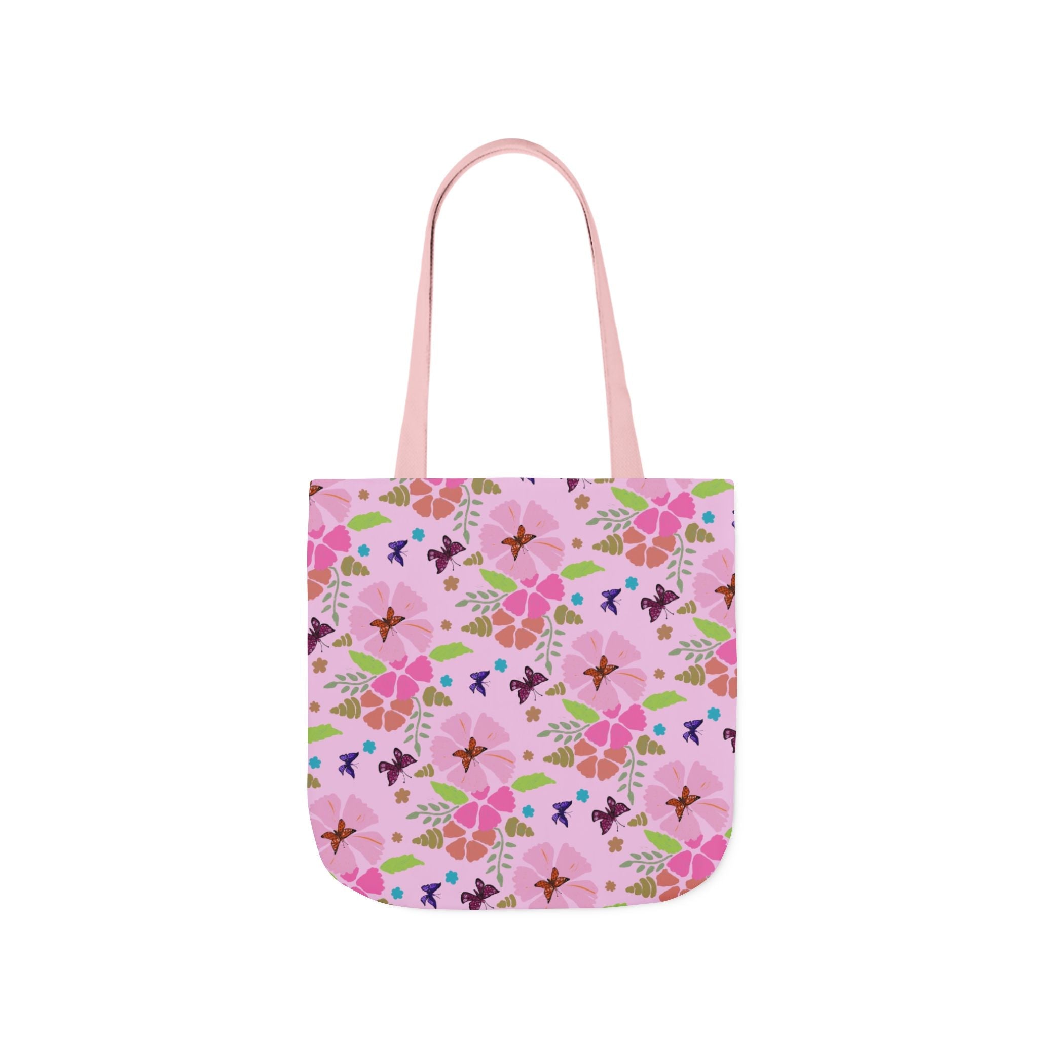 Pink Butterfly Garden Canvas Tote Bag, 5-Color Straps Printify
