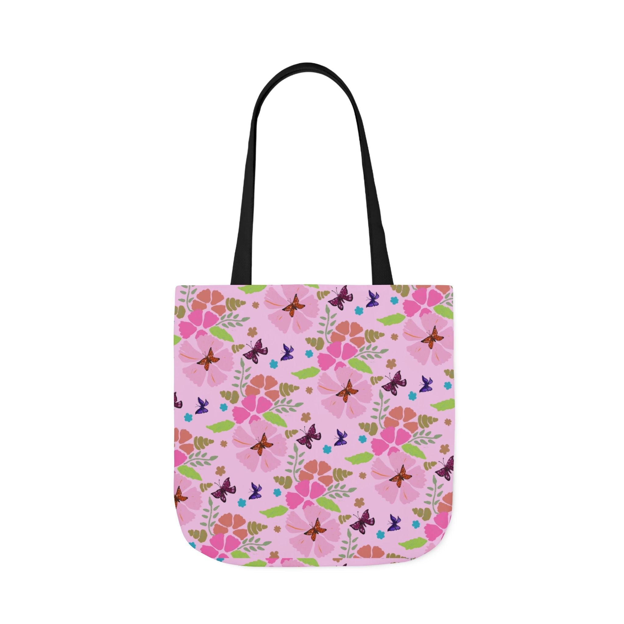 Pink Butterfly Garden Canvas Tote Bag, 5-Color Straps Printify