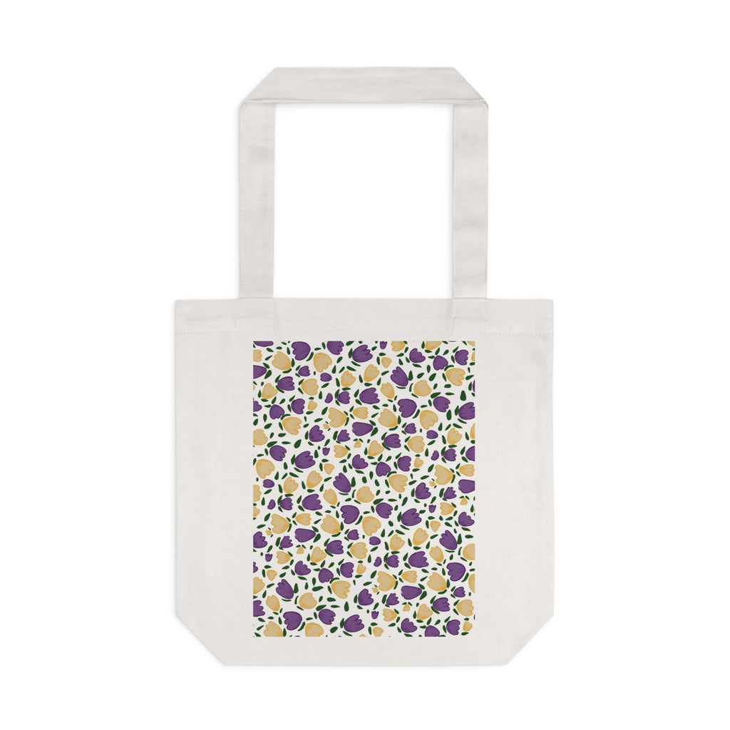 White Purple Gold Flora Cotton Tote Bag Printify