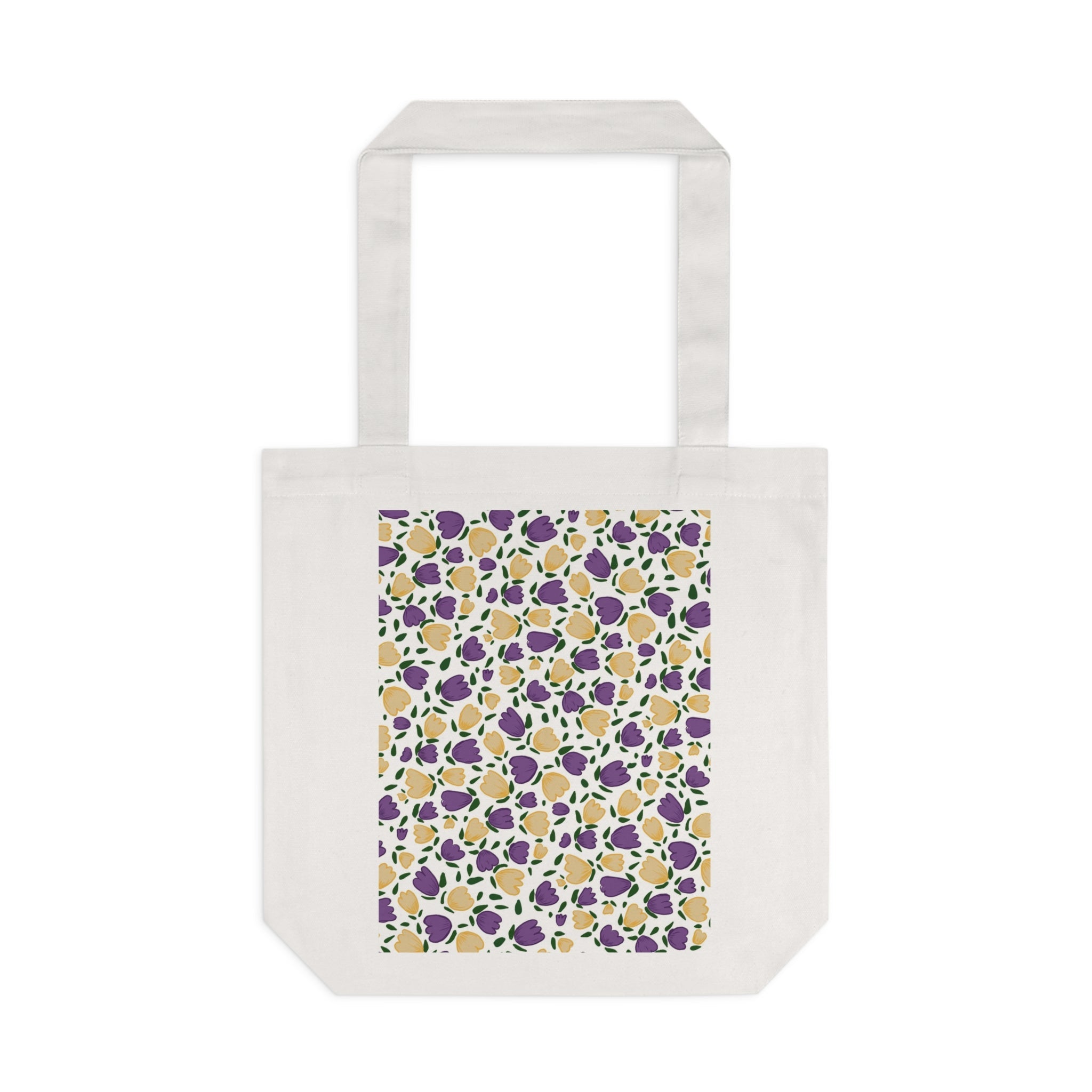 White Purple Gold Flora Cotton Tote Bag Printify