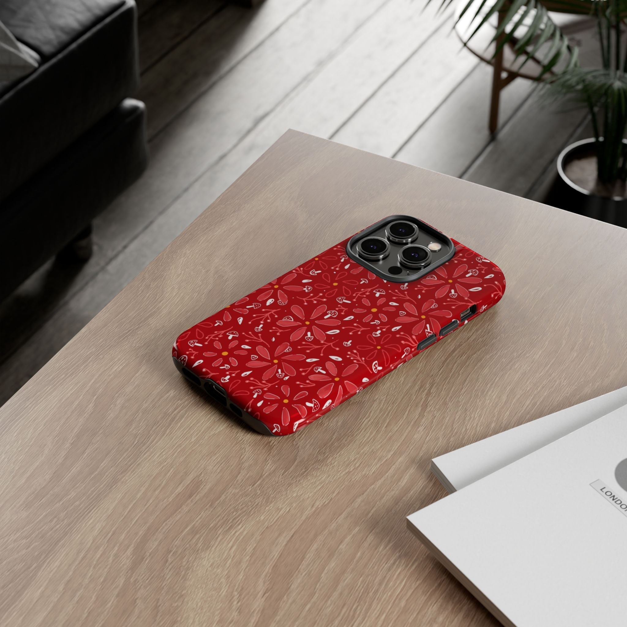 Red Flora Hand Designed Print Tough Cases Printify