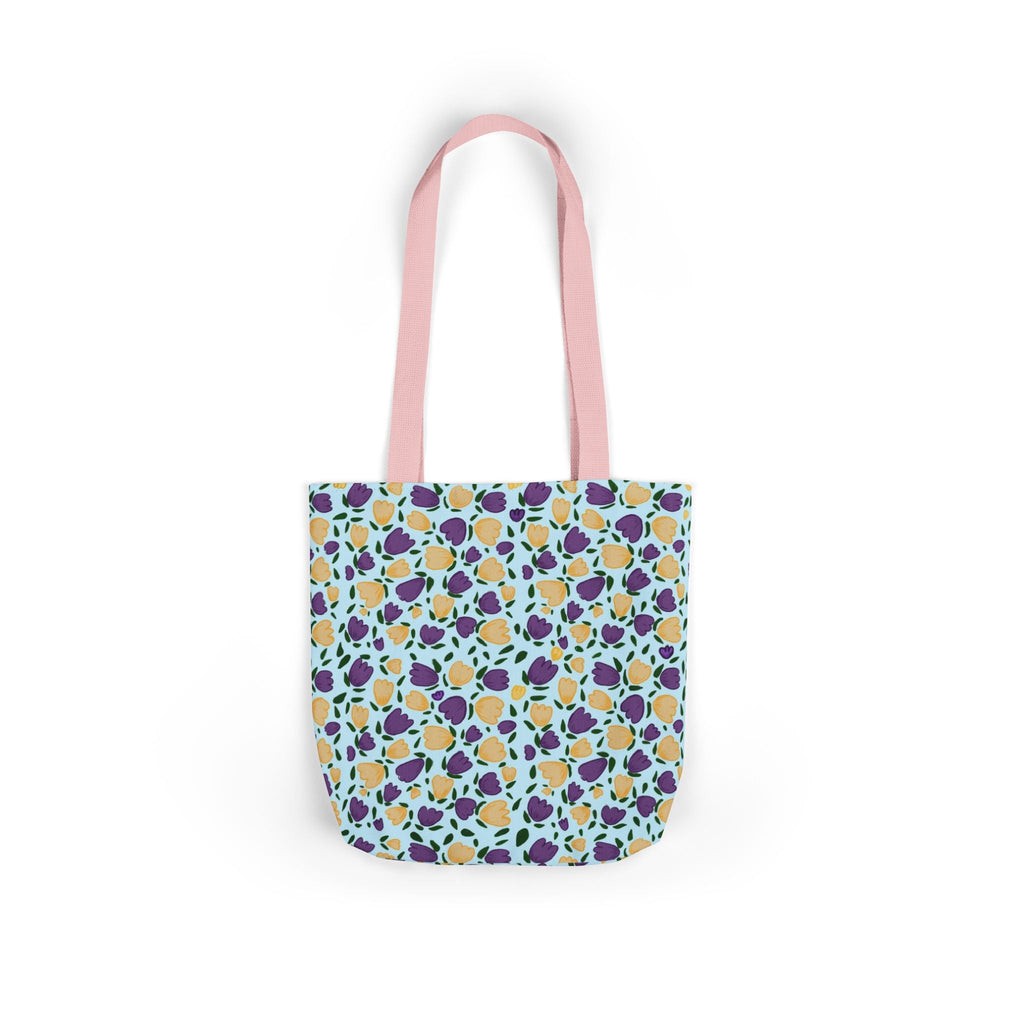 Blue Purple Cute Original Art Wild Flora Canvas Tote Bag, 5-Color Straps Printify