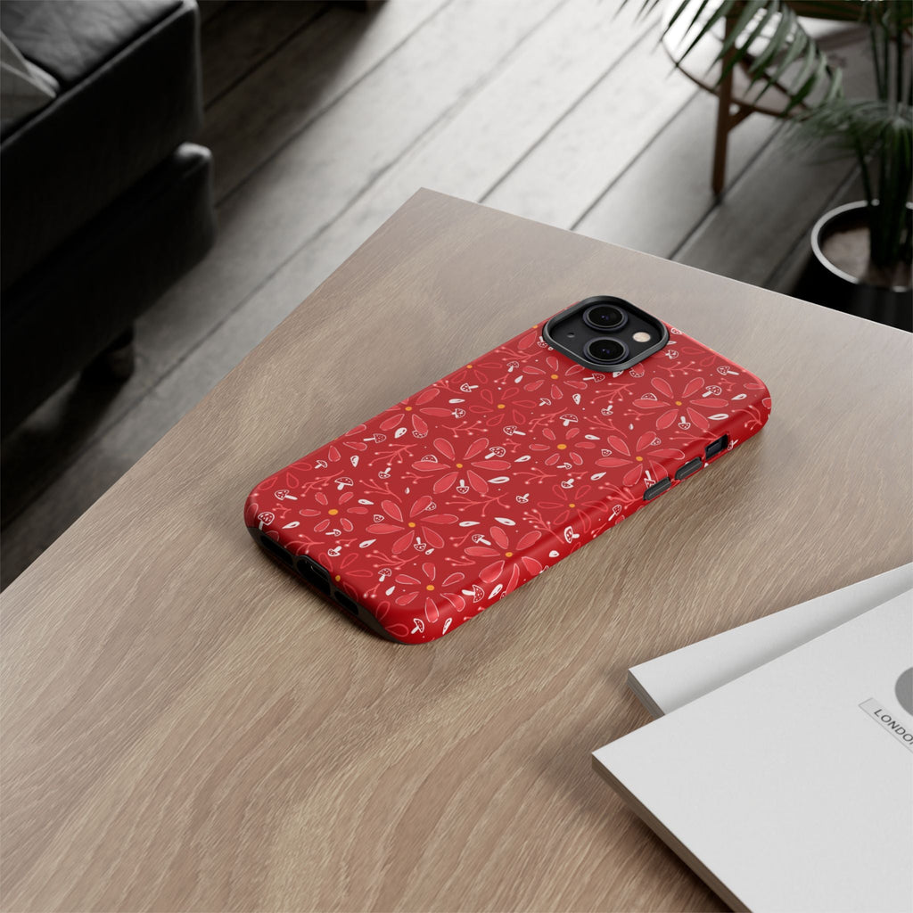 Red Flora Hand Designed Print Tough Cases Printify
