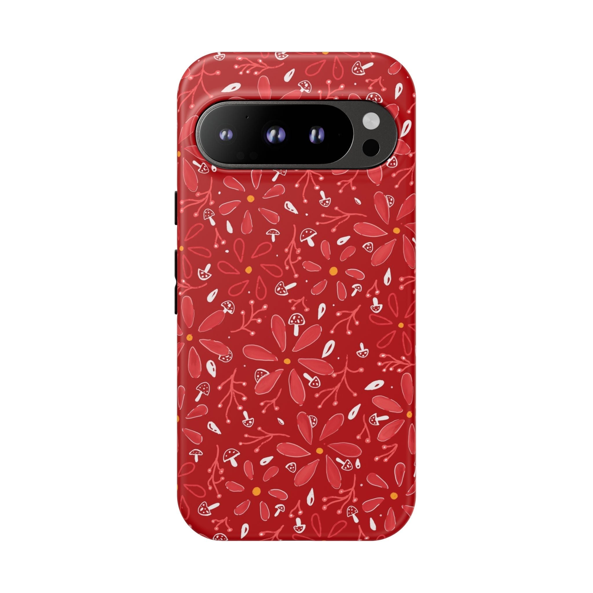 Red Flora Hand Designed Print Tough Cases Printify