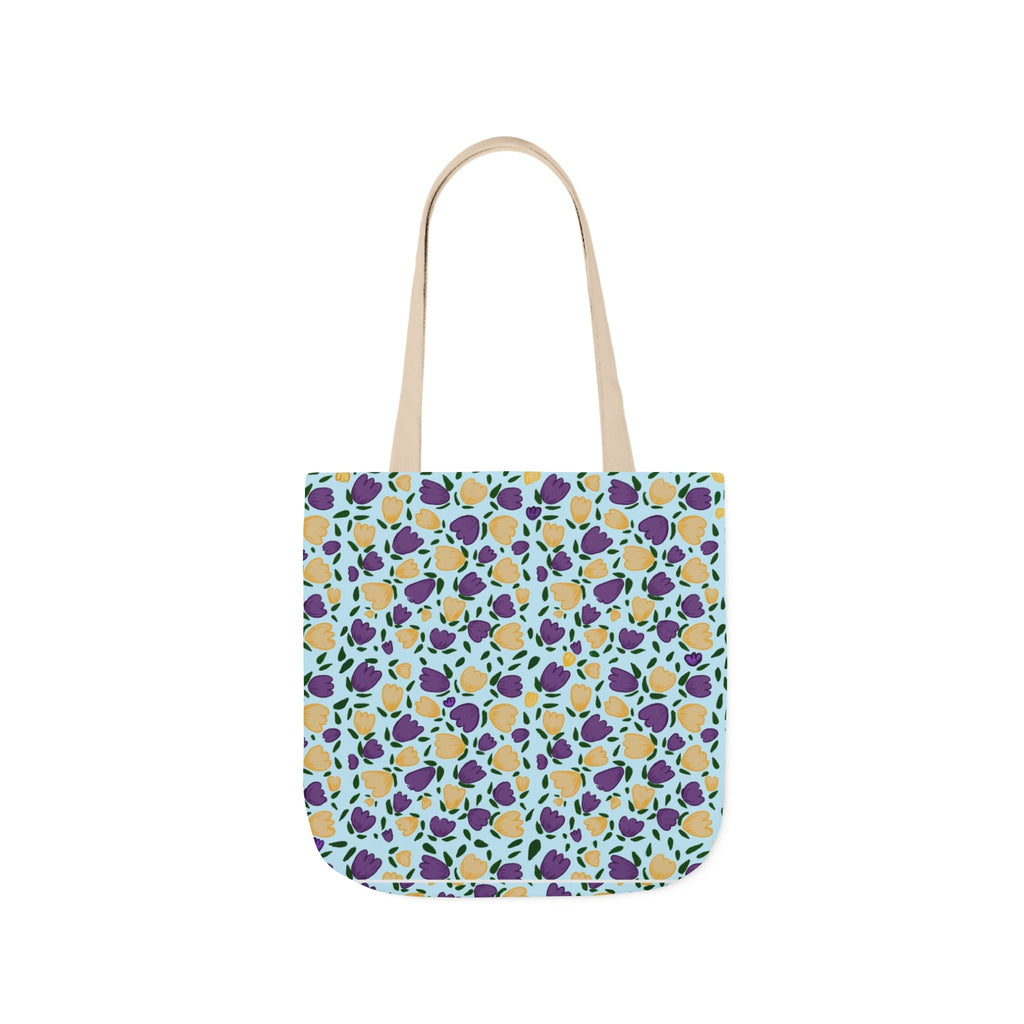 Blue Purple Cute Original Art Wild Flora Canvas Tote Bag, 5-Color Straps Printify