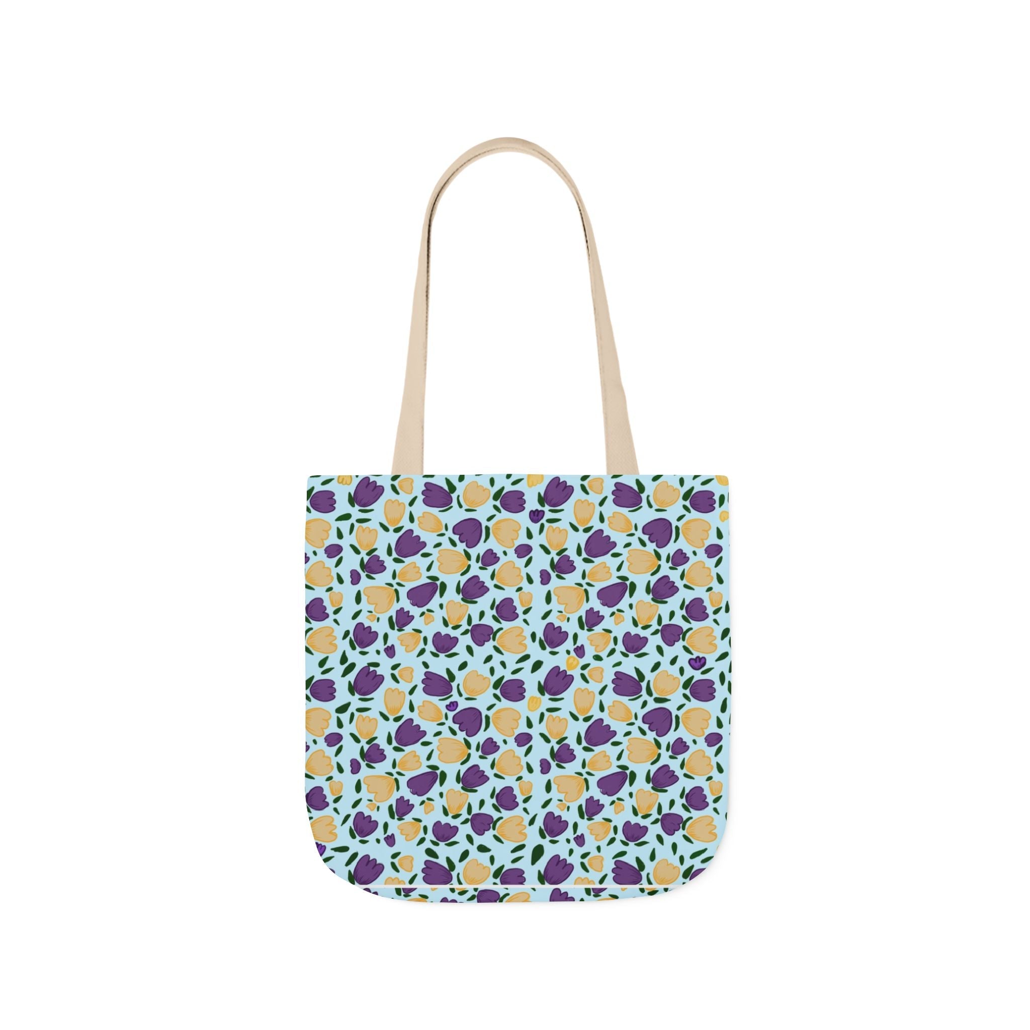 Blue Purple Cute Original Art Wild Flora Canvas Tote Bag, 5-Color Straps Printify