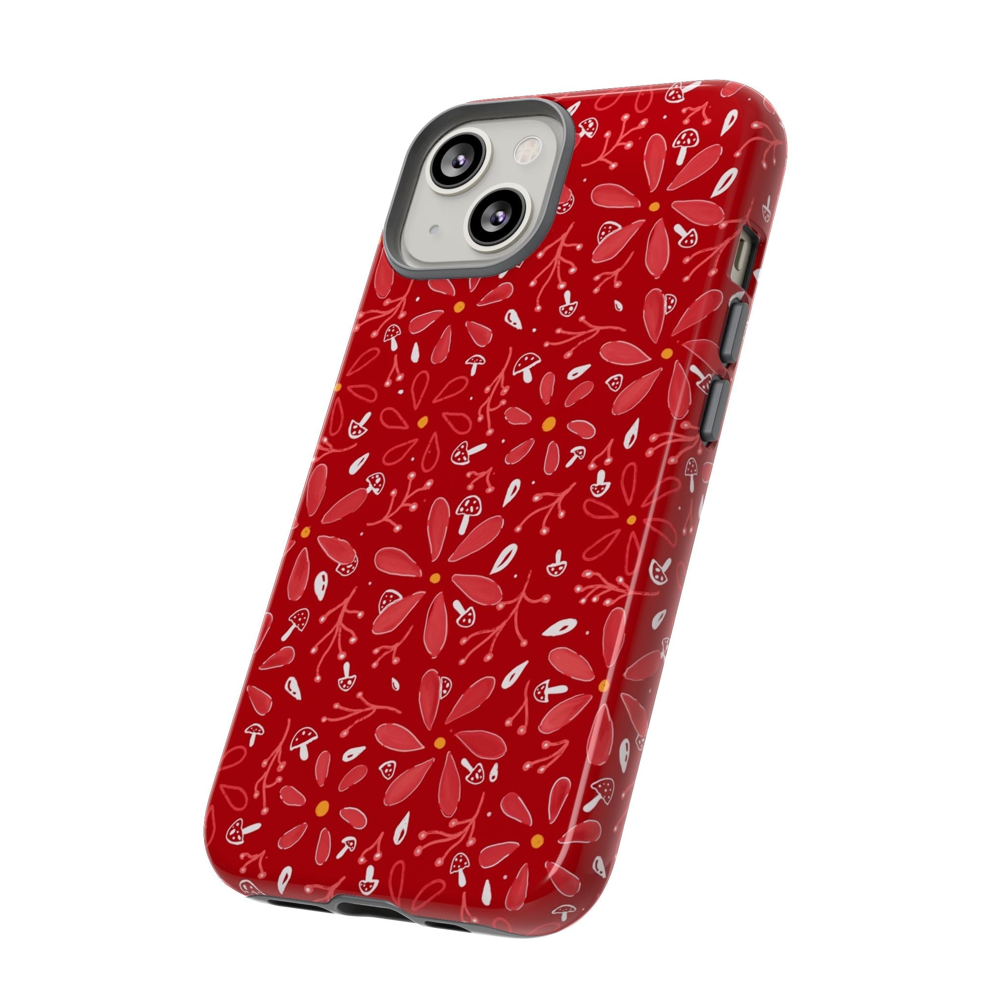 Red Flora Hand Designed Print Tough Cases Printify
