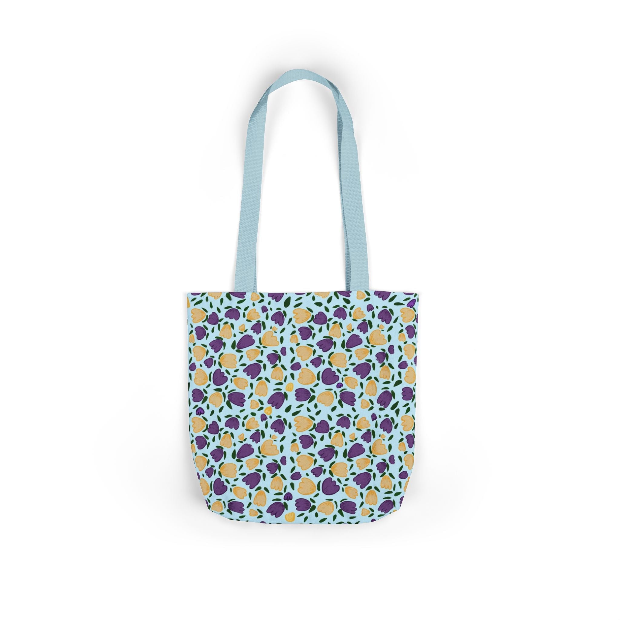 Blue Purple Cute Original Art Wild Flora Canvas Tote Bag, 5-Color Straps Printify