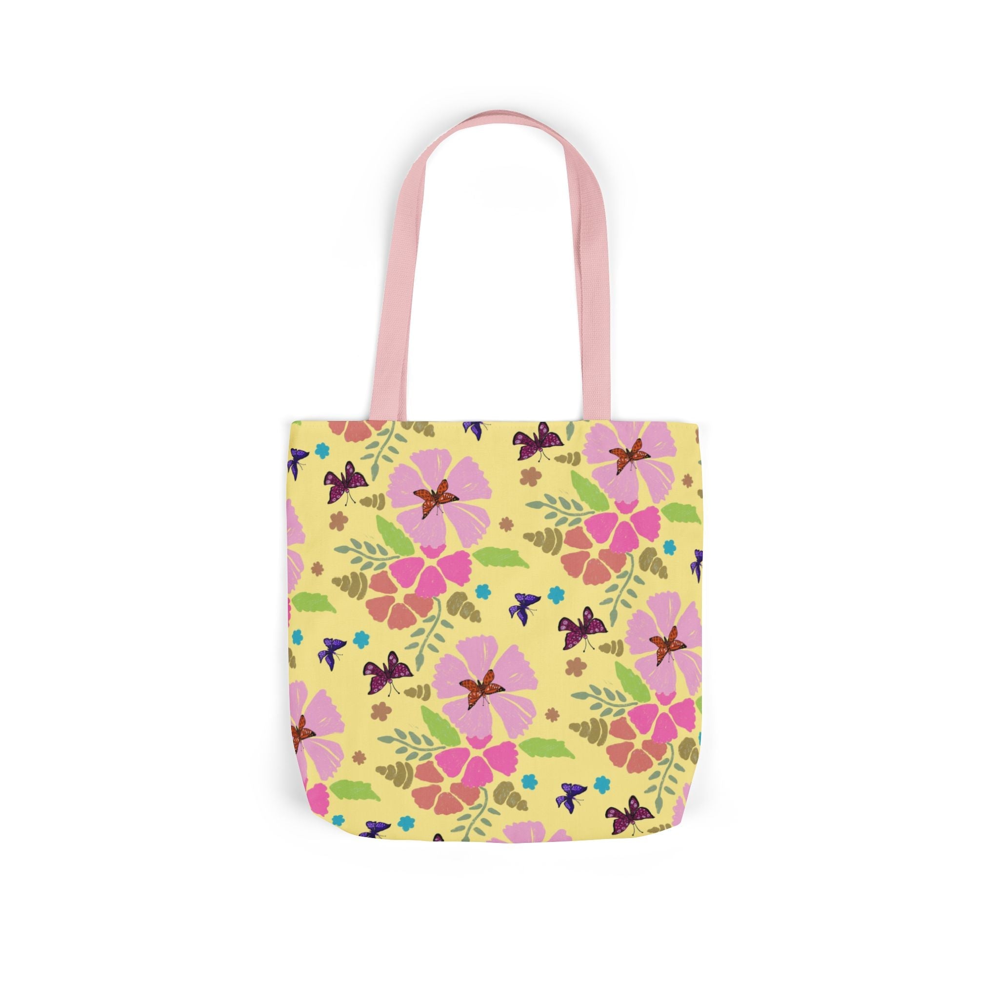 Yellow Butterfly Garden Hand Designed Print Canvas Tote Bag, 5-Color Straps Printify