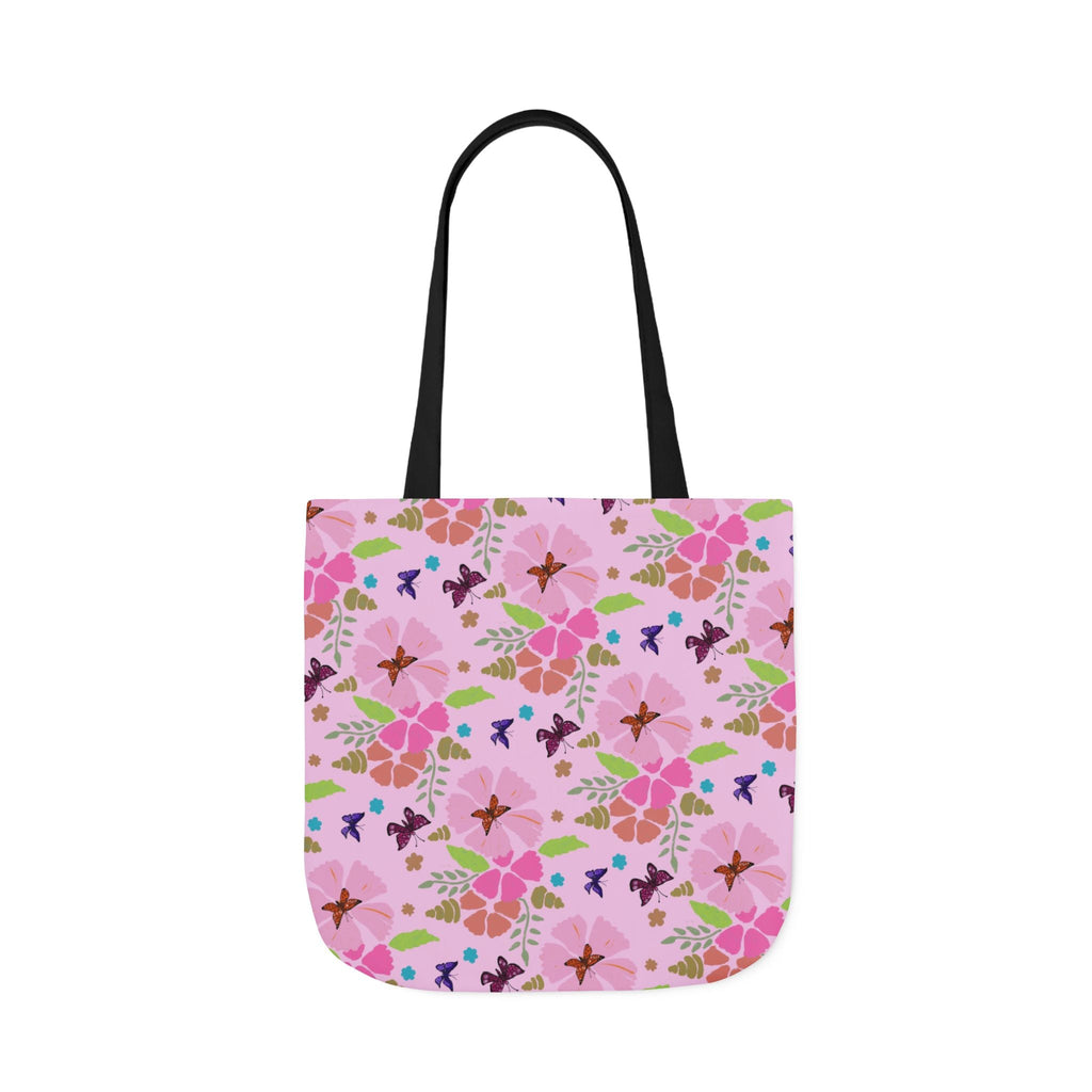 Pink Butterfly Garden Canvas Tote Bag, 5-Color Straps Printify