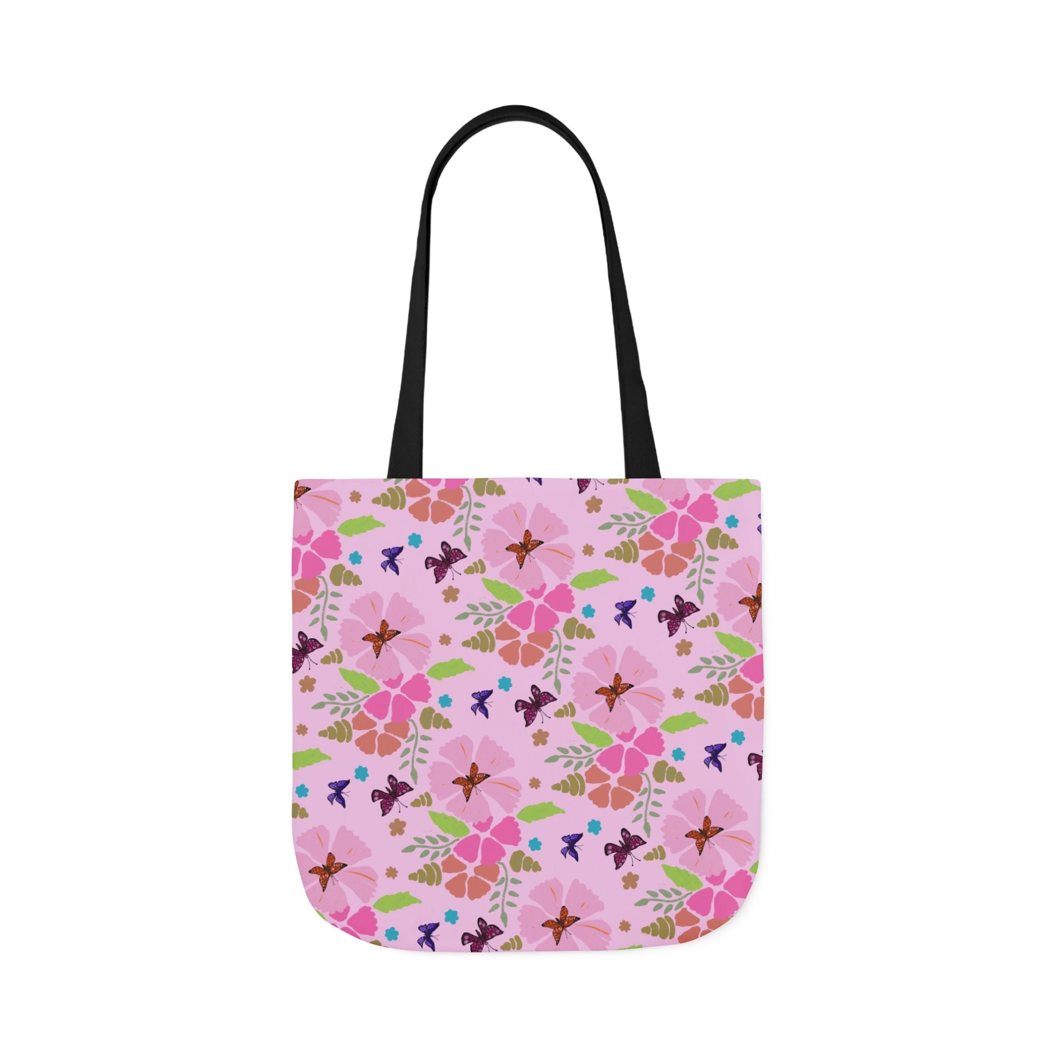 Pink Butterfly Garden Canvas Tote Bag, 5-Color Straps Printify