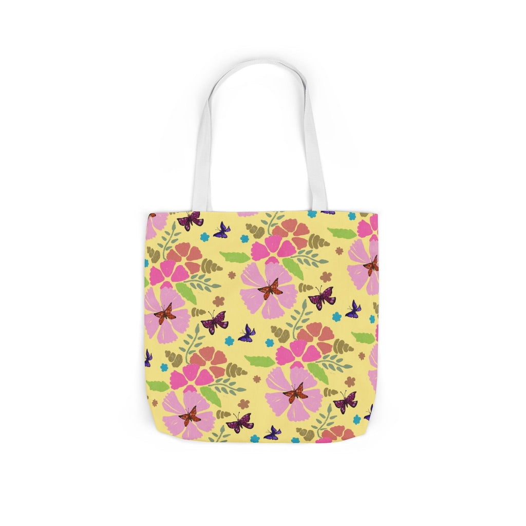 Yellow Butterfly Garden Hand Designed Print Canvas Tote Bag, 5-Color Straps Printify