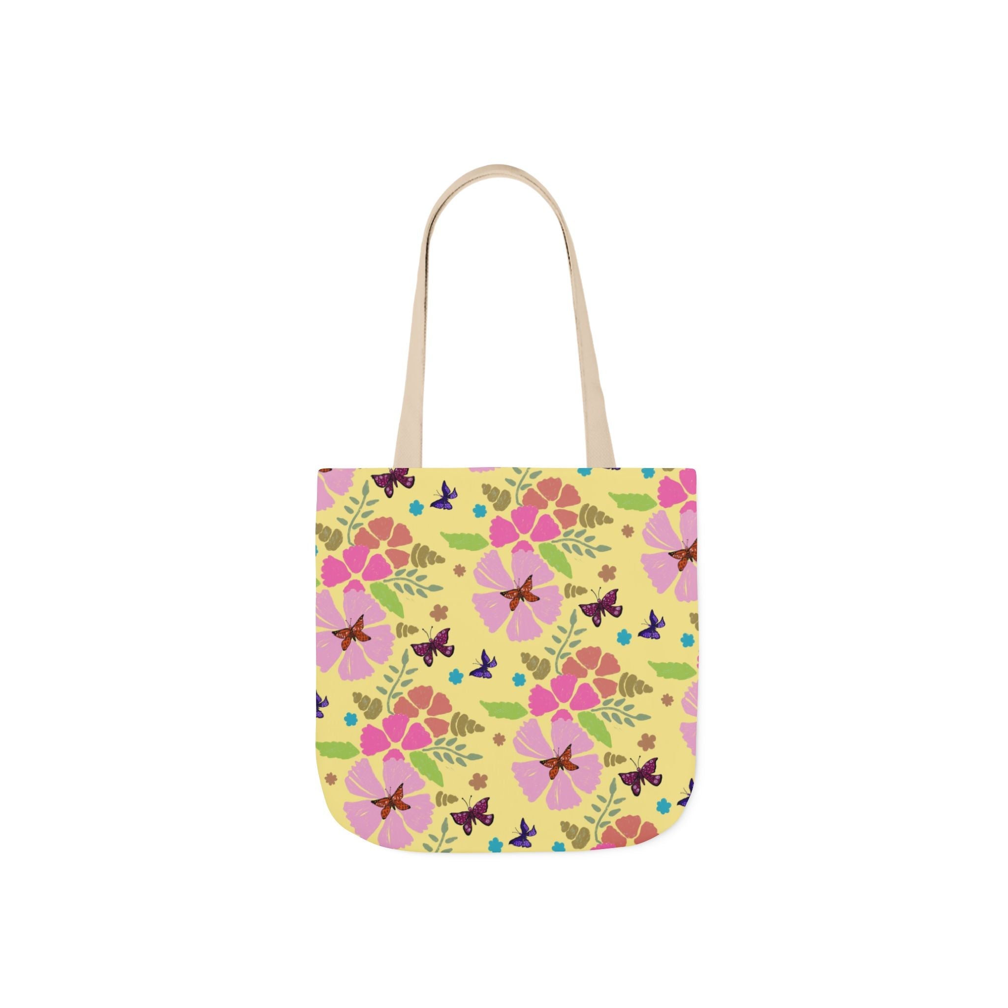 Yellow Butterfly Garden Hand Designed Print Canvas Tote Bag, 5-Color Straps Printify