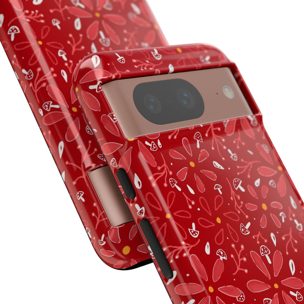 Red Flora Hand Designed Print Tough Cases Printify