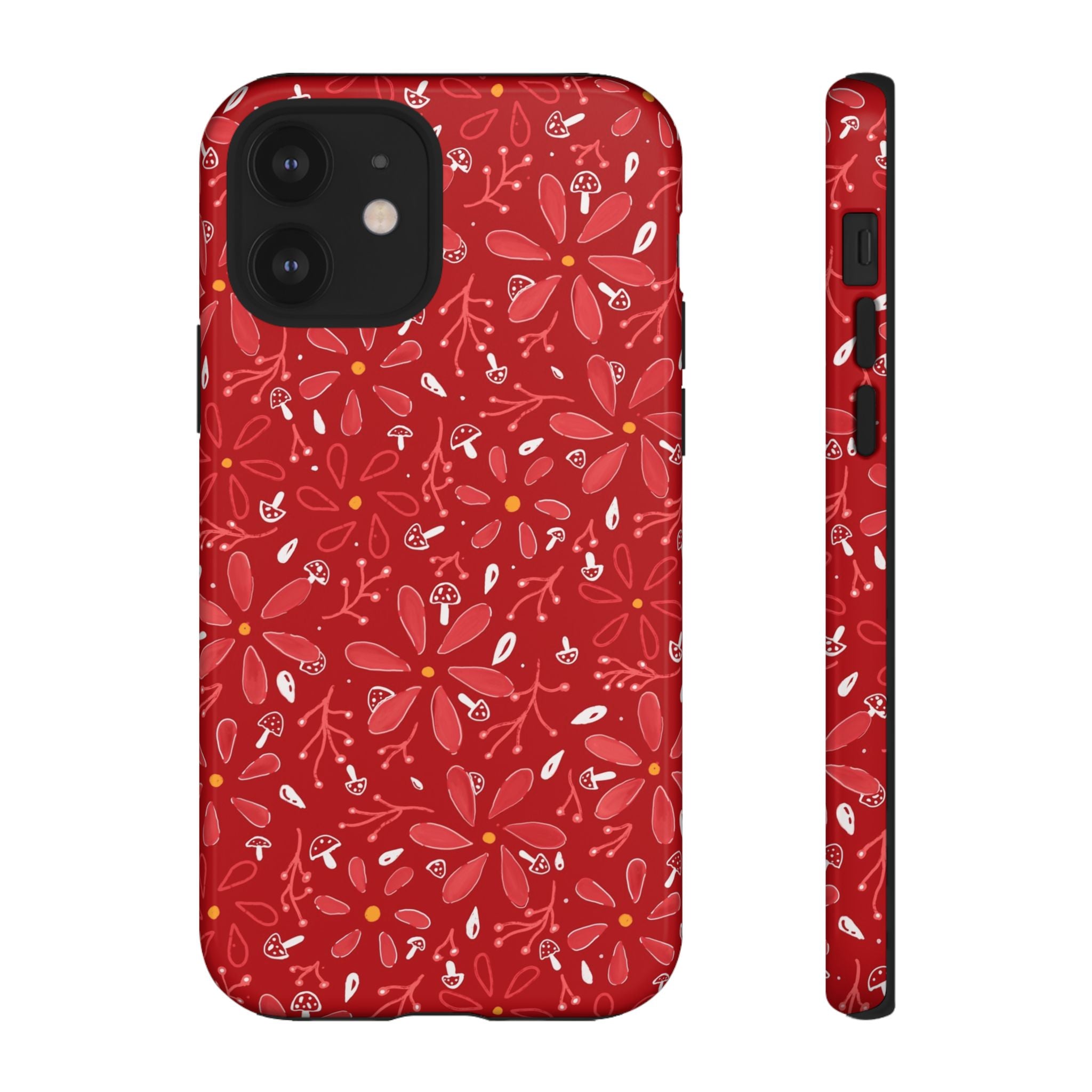 Red Flora Hand Designed Print Tough Cases Printify