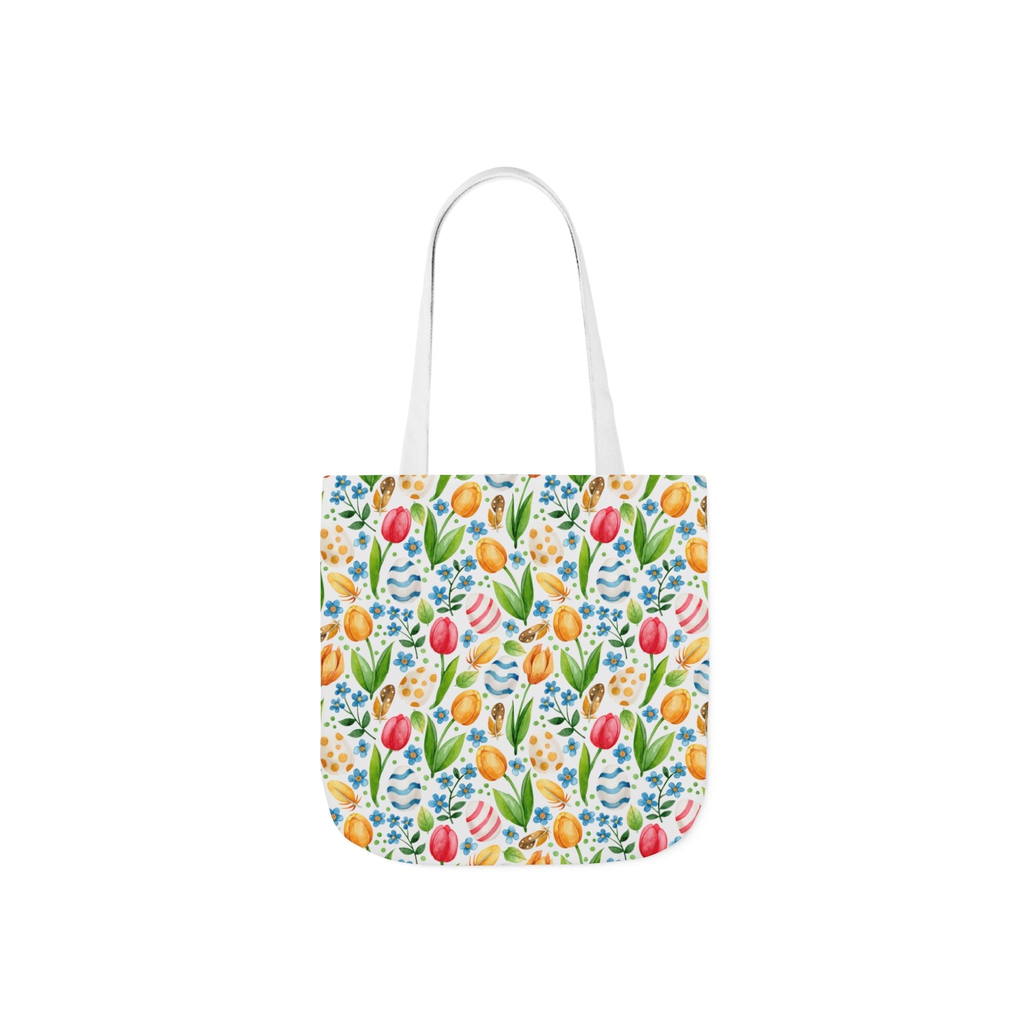 Colourful Egg Tulip Theme Canvas Tote Bag, 5-Color Straps Printify