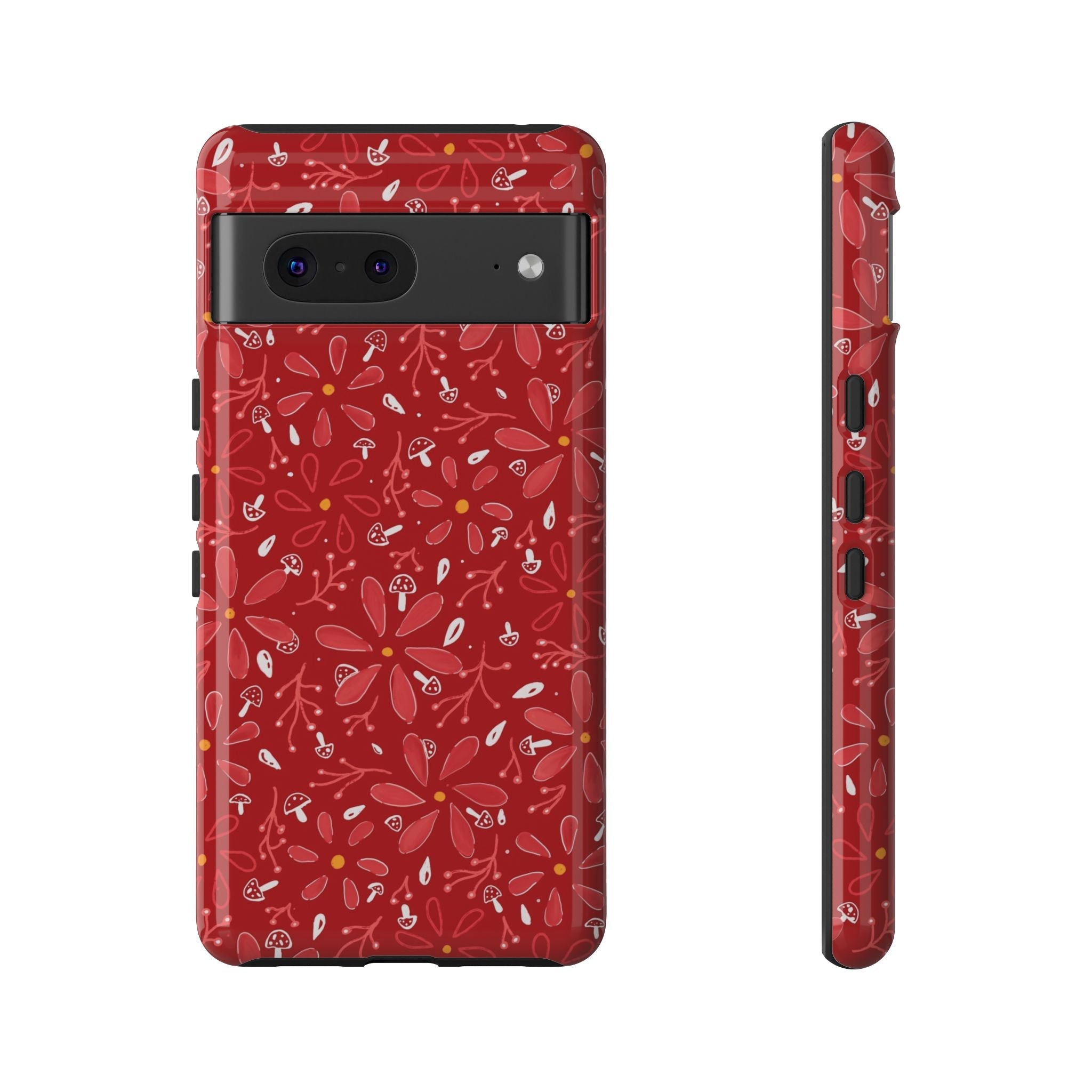 Red Flora Hand Designed Print Tough Cases Printify
