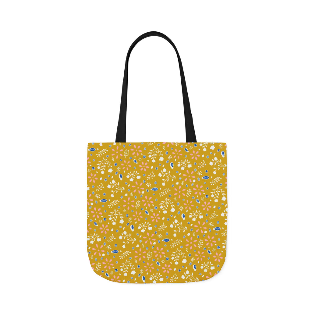 Golden Yellow Botanic Canvas Tote Bag, 5-Color Straps