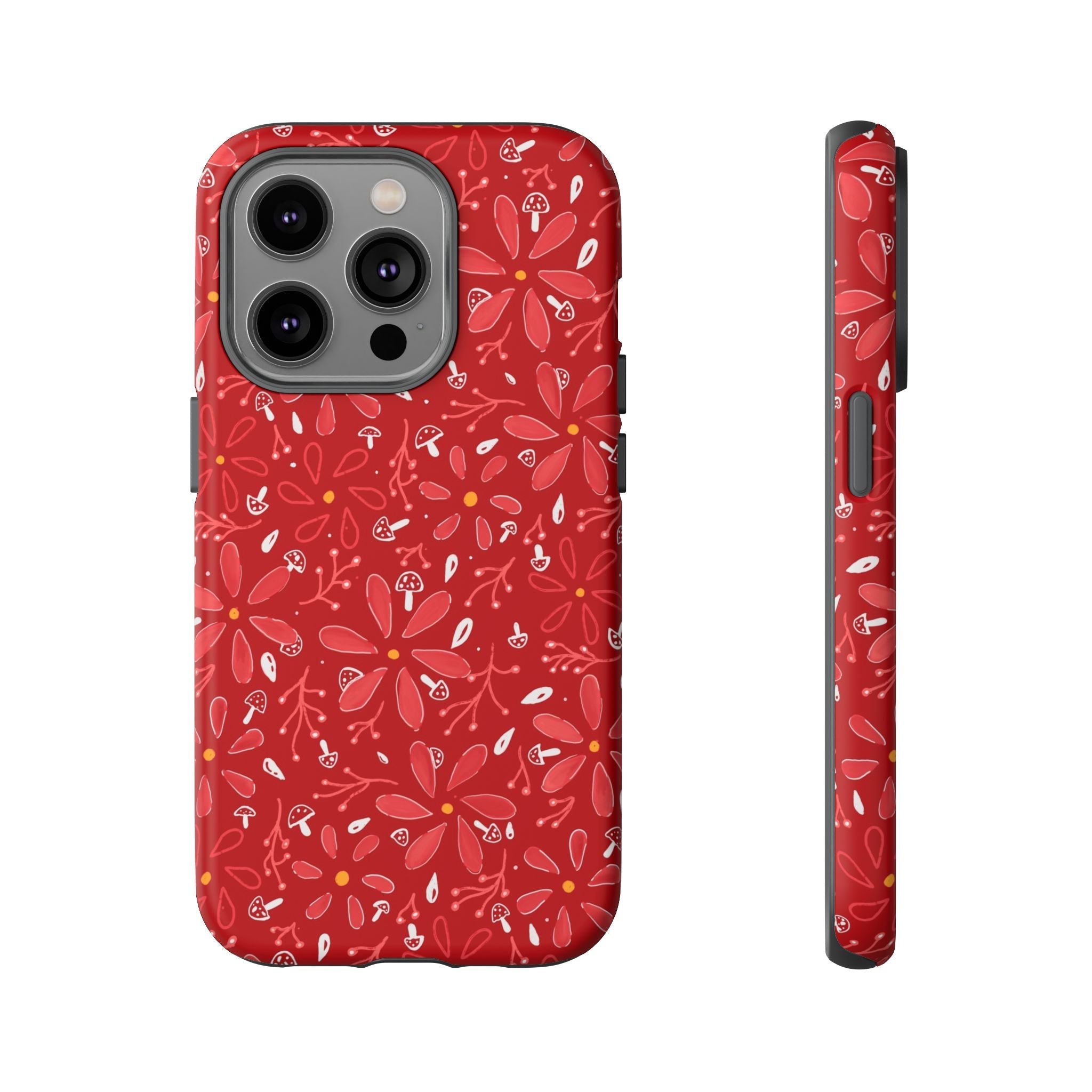 Red Flora Hand Designed Print Tough Cases Printify