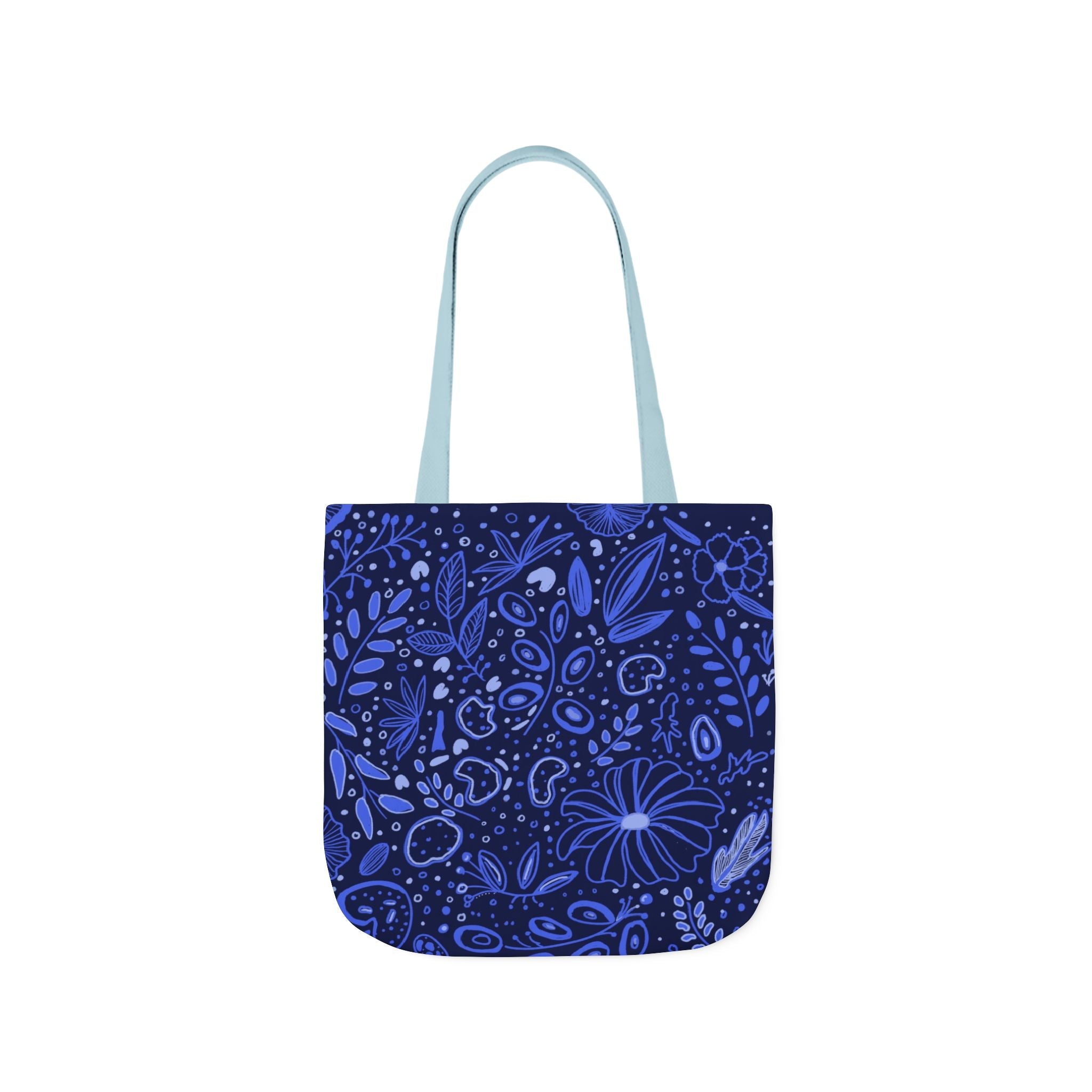 Midnight Blue Hand Designed Botanic Prints Canvas Tote Bag, 5-Color Straps Printify
