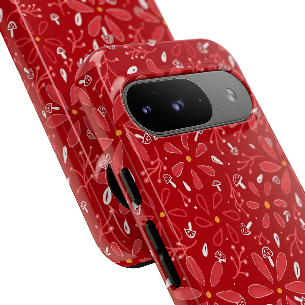 Red Flora Hand Designed Print Tough Cases Printify