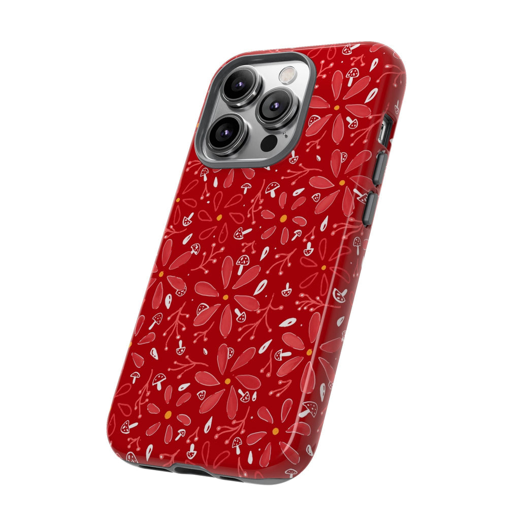 Red Flora Hand Designed Print Tough Cases Printify