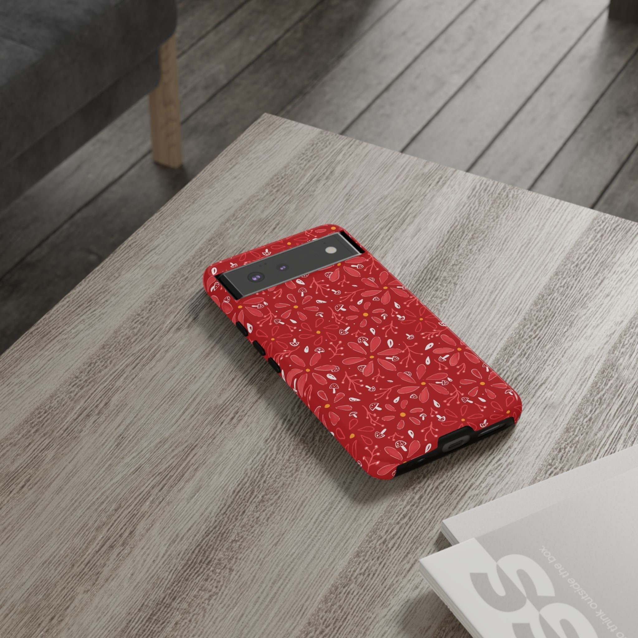Red Flora Hand Designed Print Tough Cases Printify
