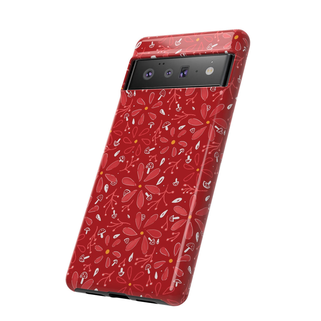 Red Flora Hand Designed Print Tough Cases Printify