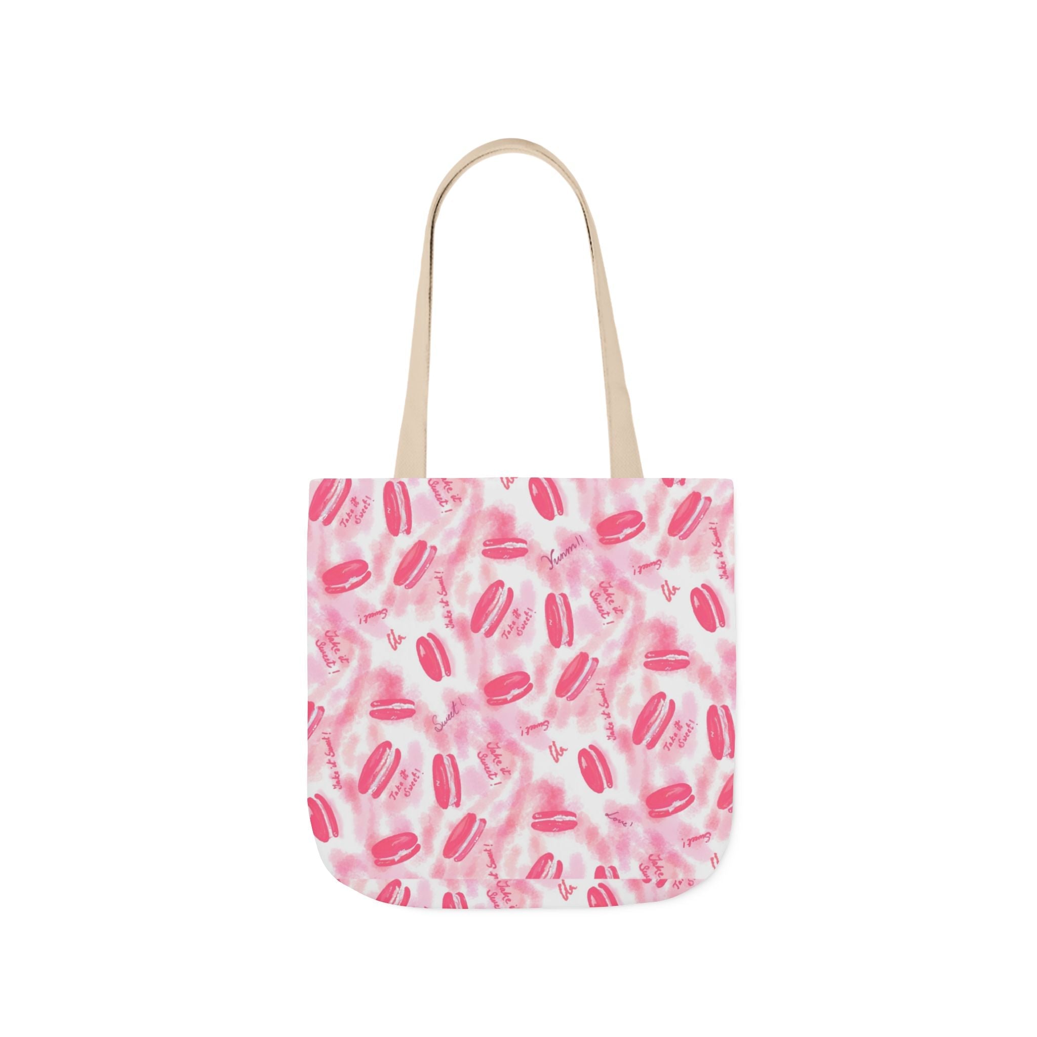 Macaron Hand Drawn Prints Canvas Tote Bag, 5-Color Straps Printify