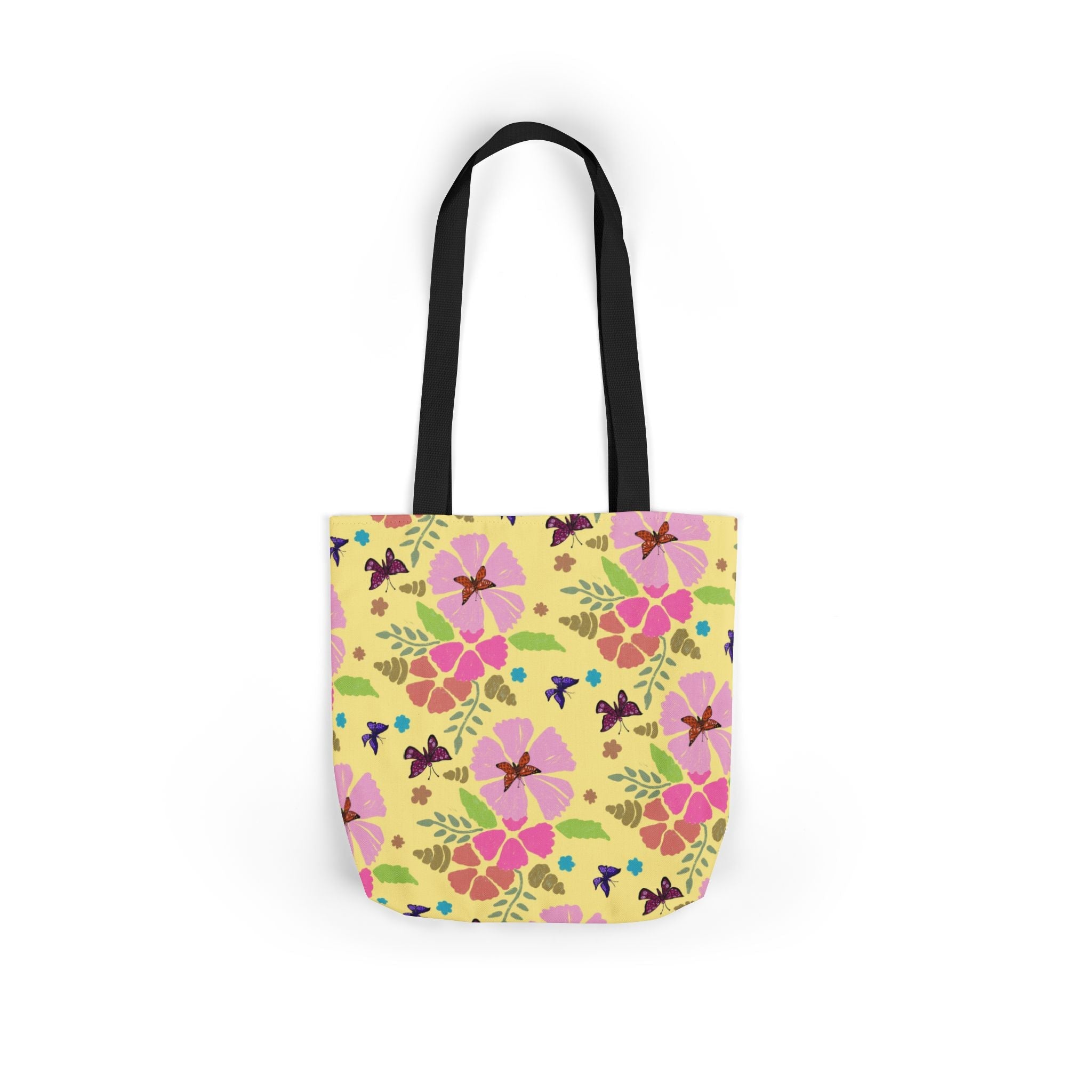 Yellow Butterfly Garden Hand Designed Print Canvas Tote Bag, 5-Color Straps Printify