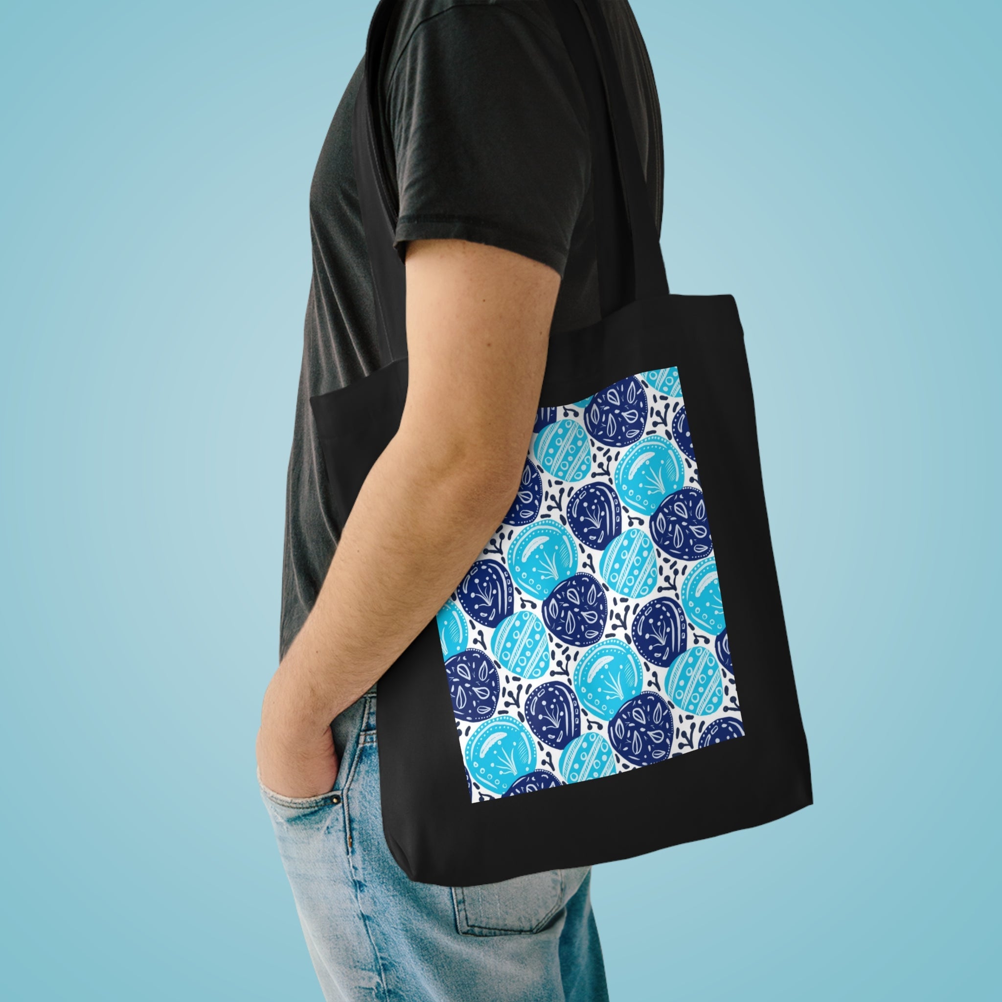 Blue Abstract Hand Drawn Ovals Prints Cotton Tote Bag Printify